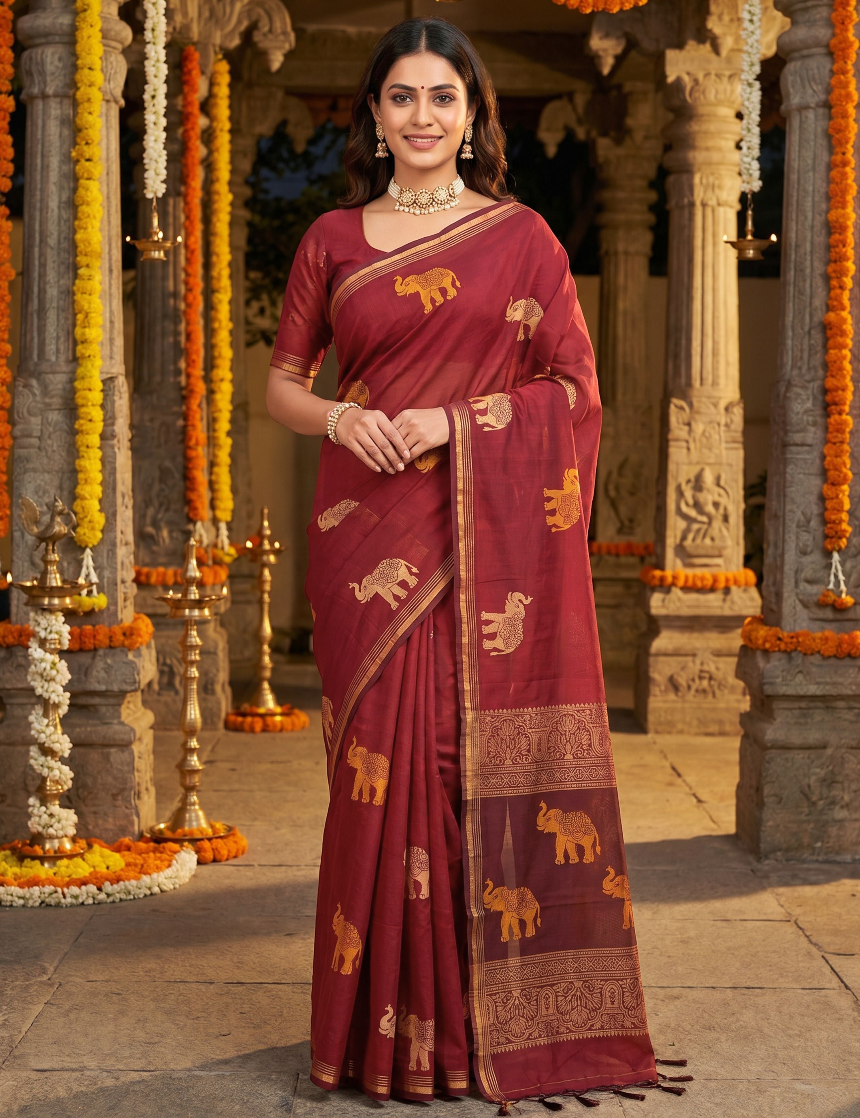 Maroon Negamam Cotton Saree