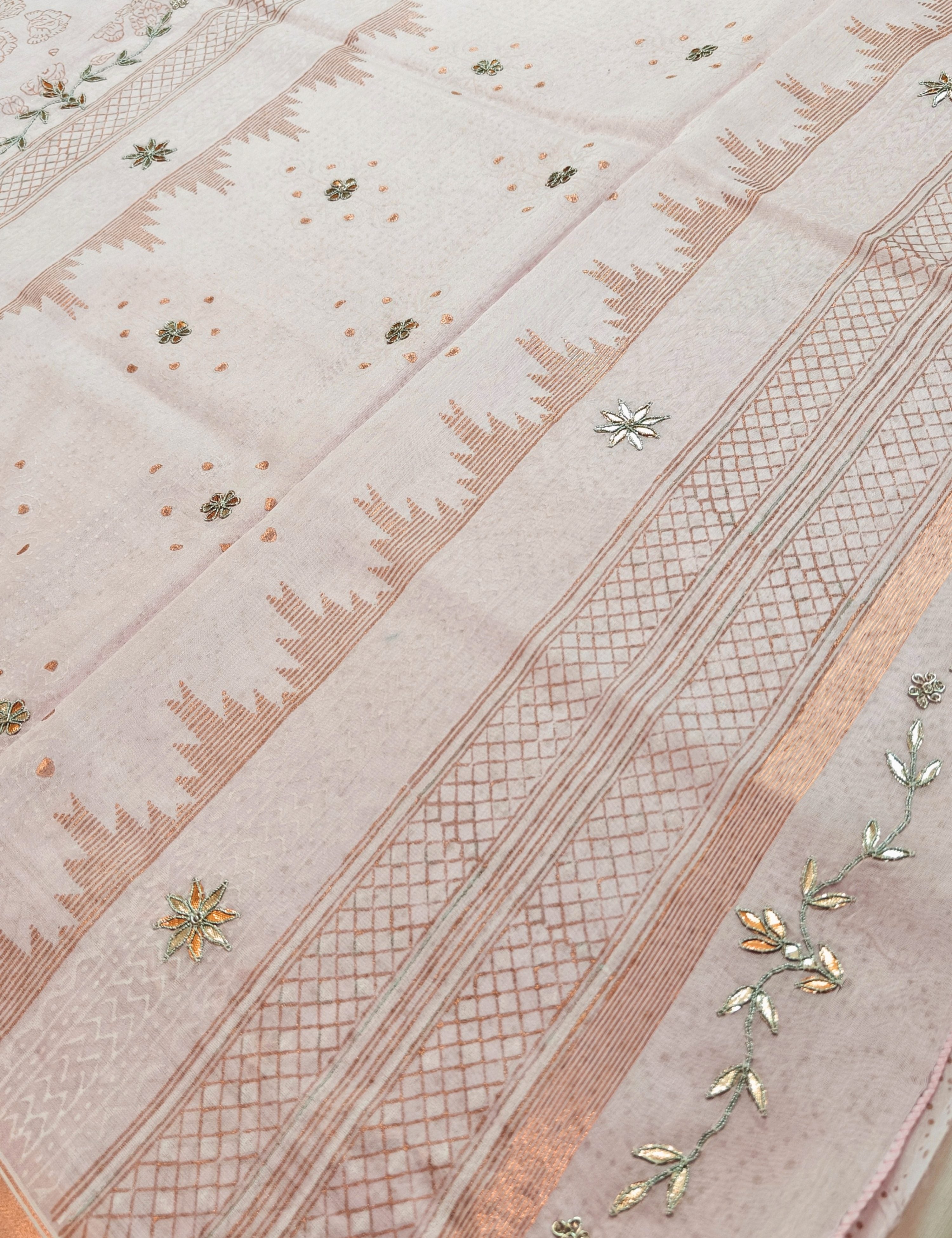 Gulaab Babypink Block Print with Gota Patti Saree