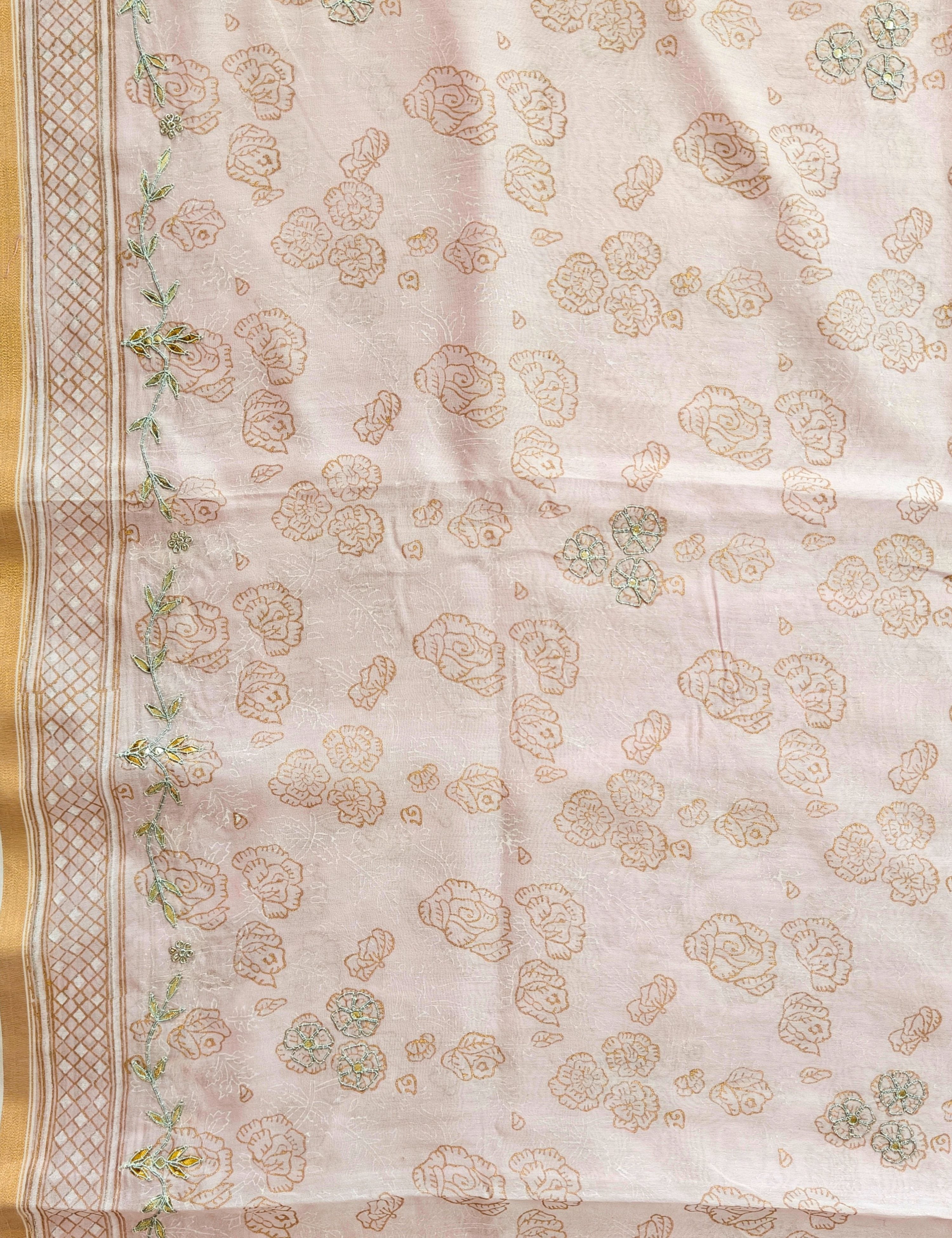 Gulaab Babypink Block Print with Gota Patti Saree