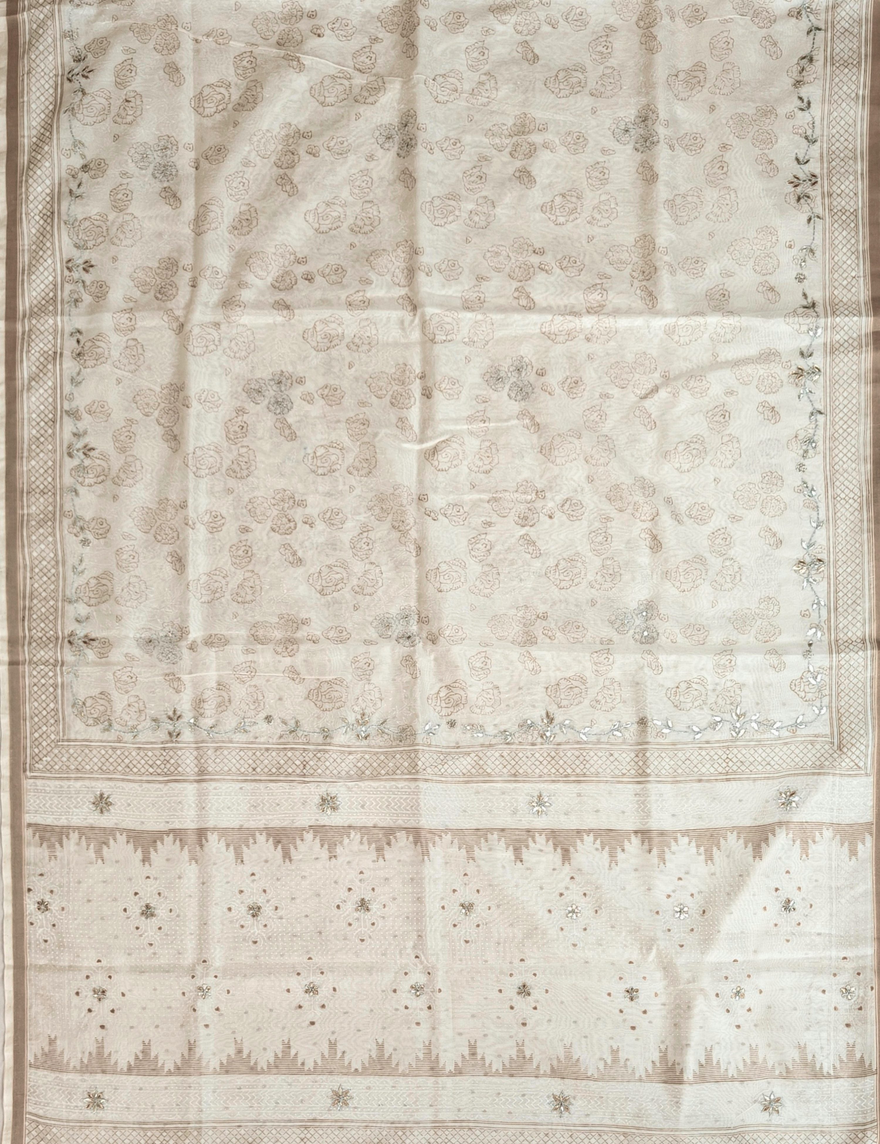 Gulaab White Block Print with Gota Patti Saree