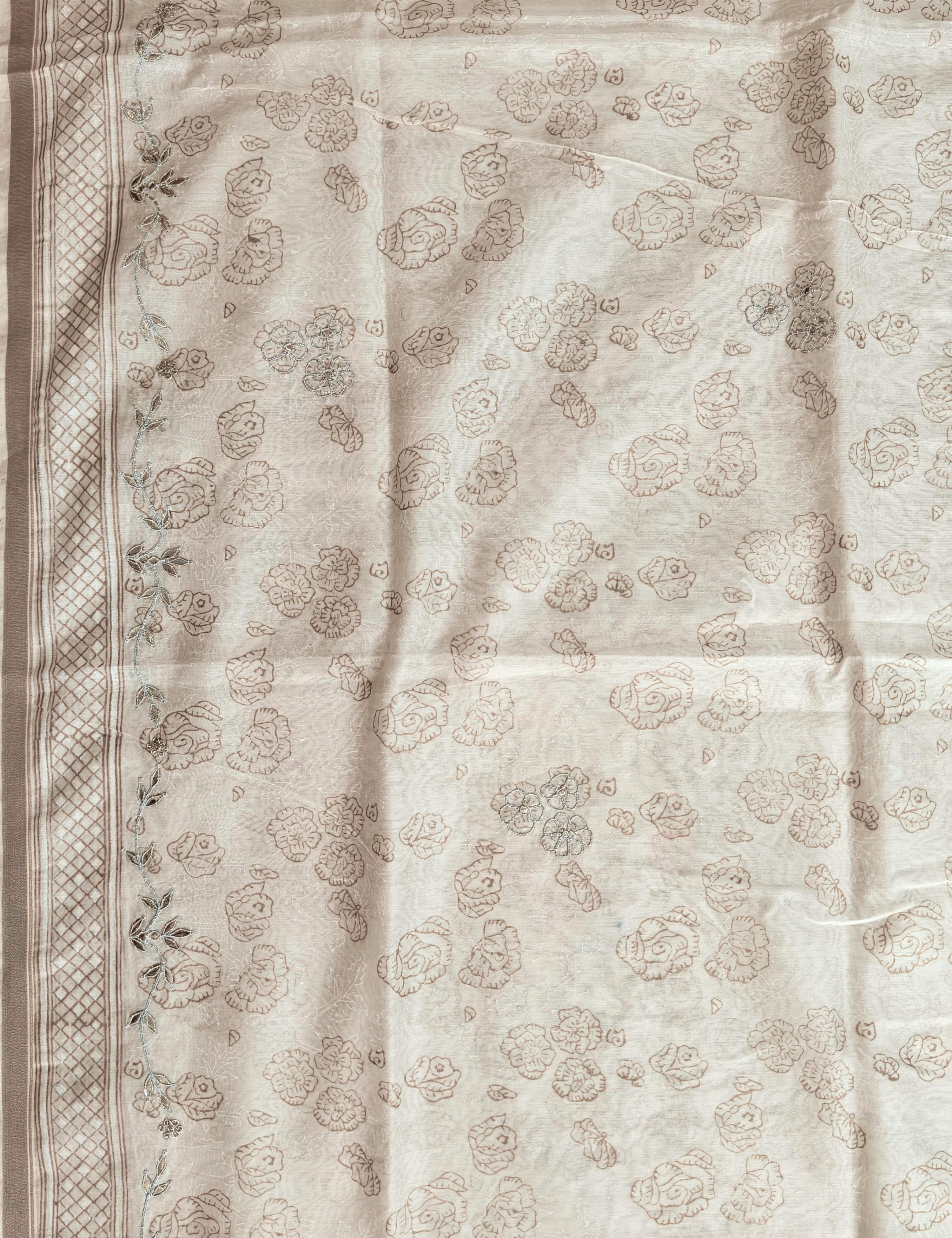 Gulaab White Block Print with Gota Patti Saree