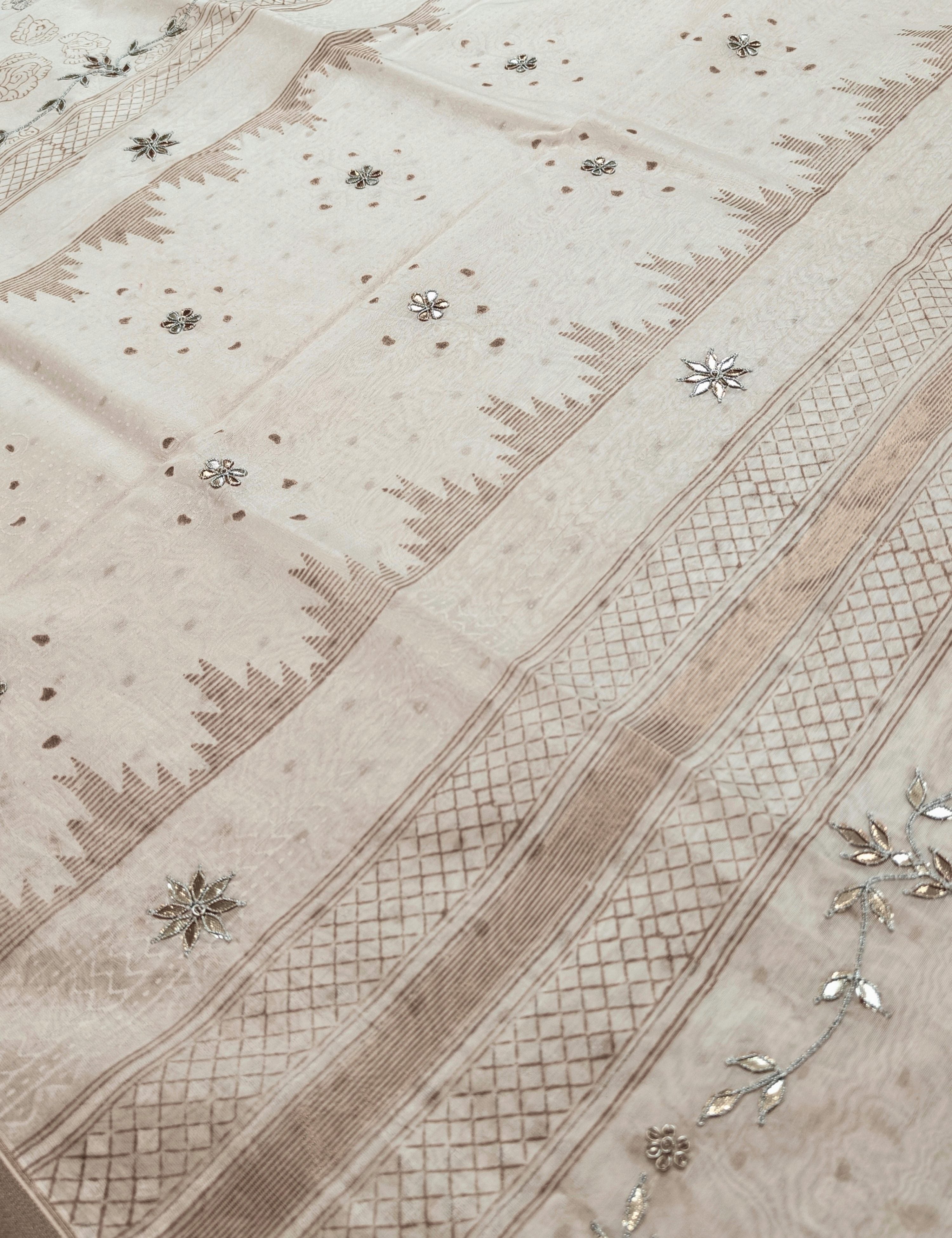 Gulaab White Block Print with Gota Patti Saree