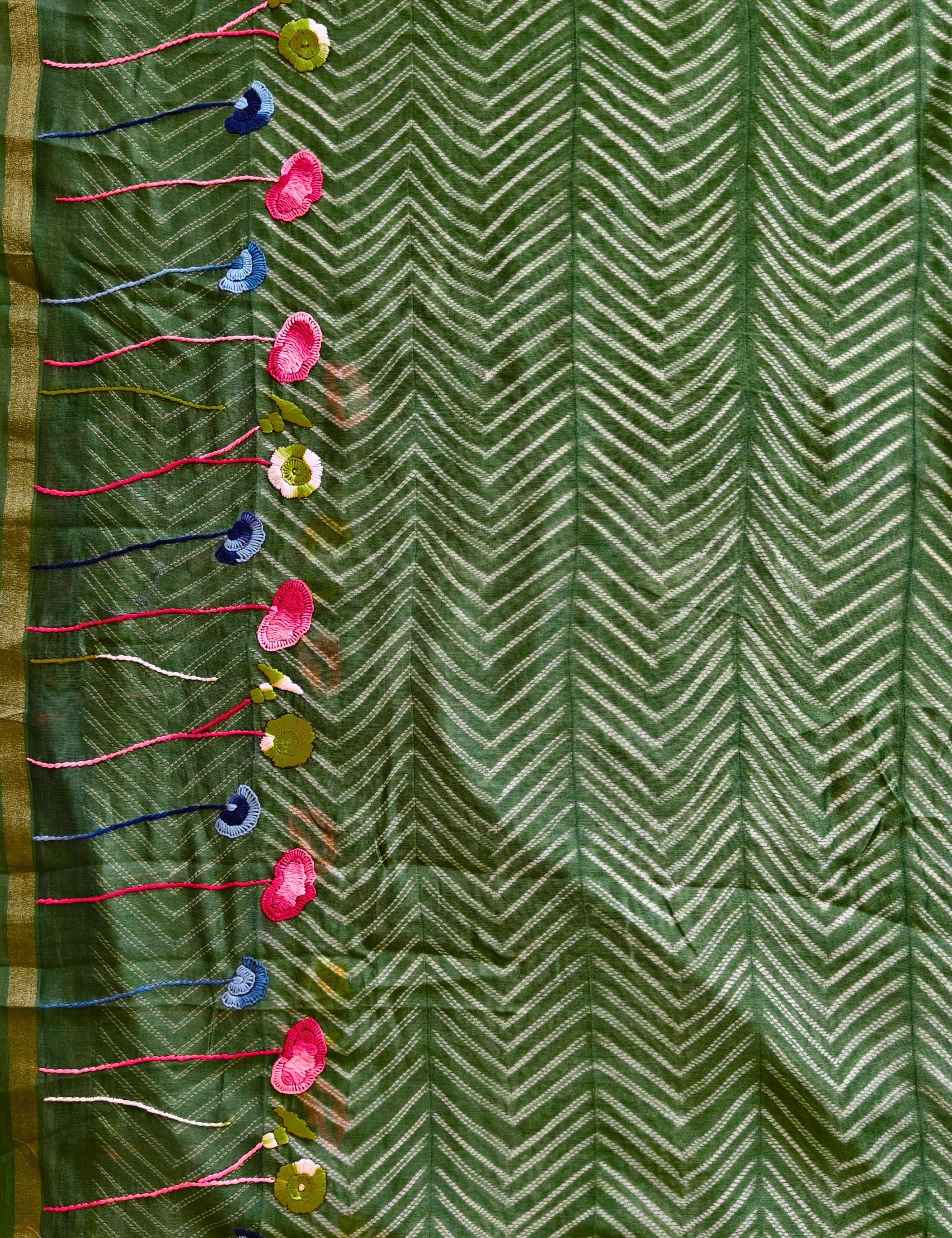 Guldasta Olive Shibori Saree