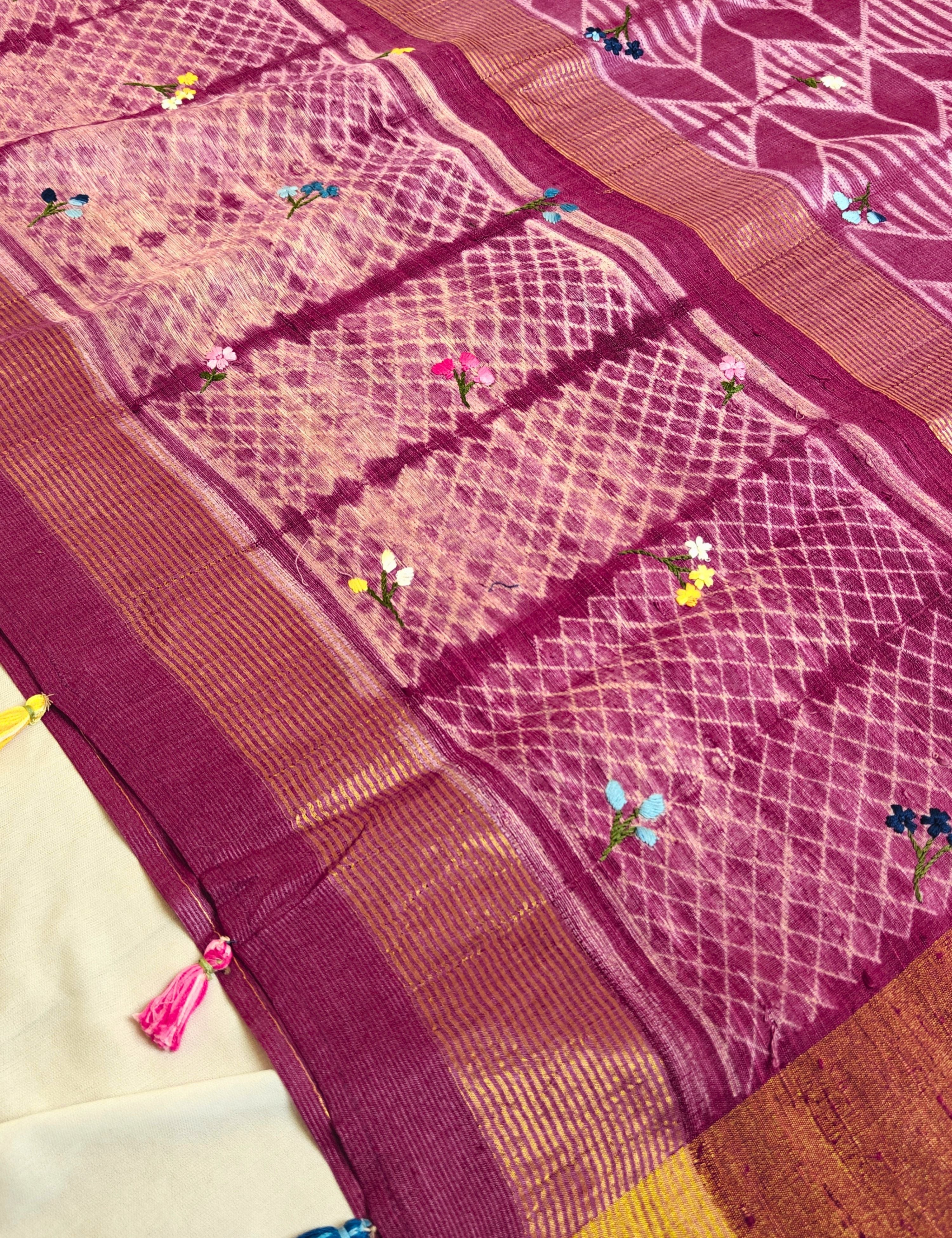 Guldasta Pink Shibori with Embroidery Saree