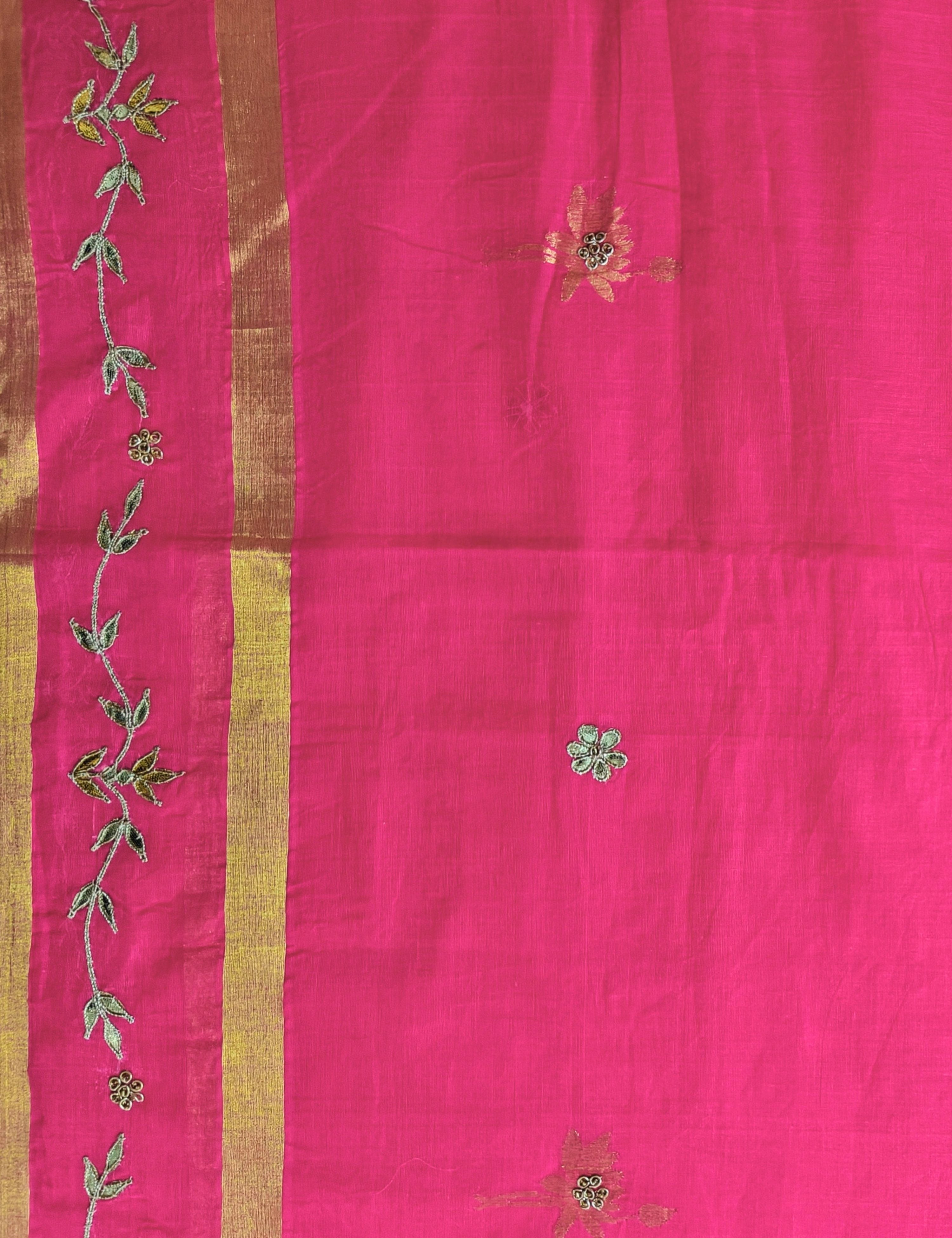 Kamal Fuchsia Venkatagiri Jamdani & Gota Patti Saree