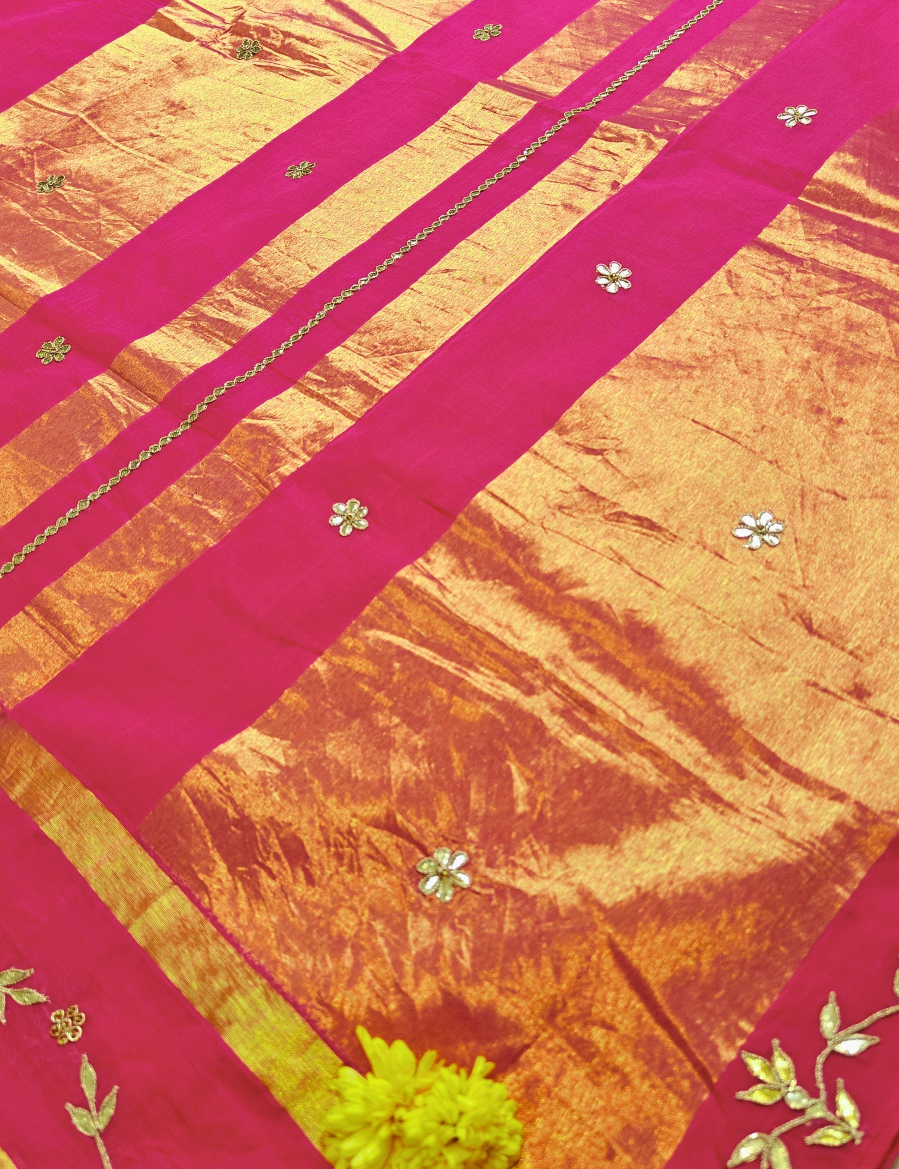 Kamal Fuchsia Venkatagiri Jamdani & Gota Patti Saree