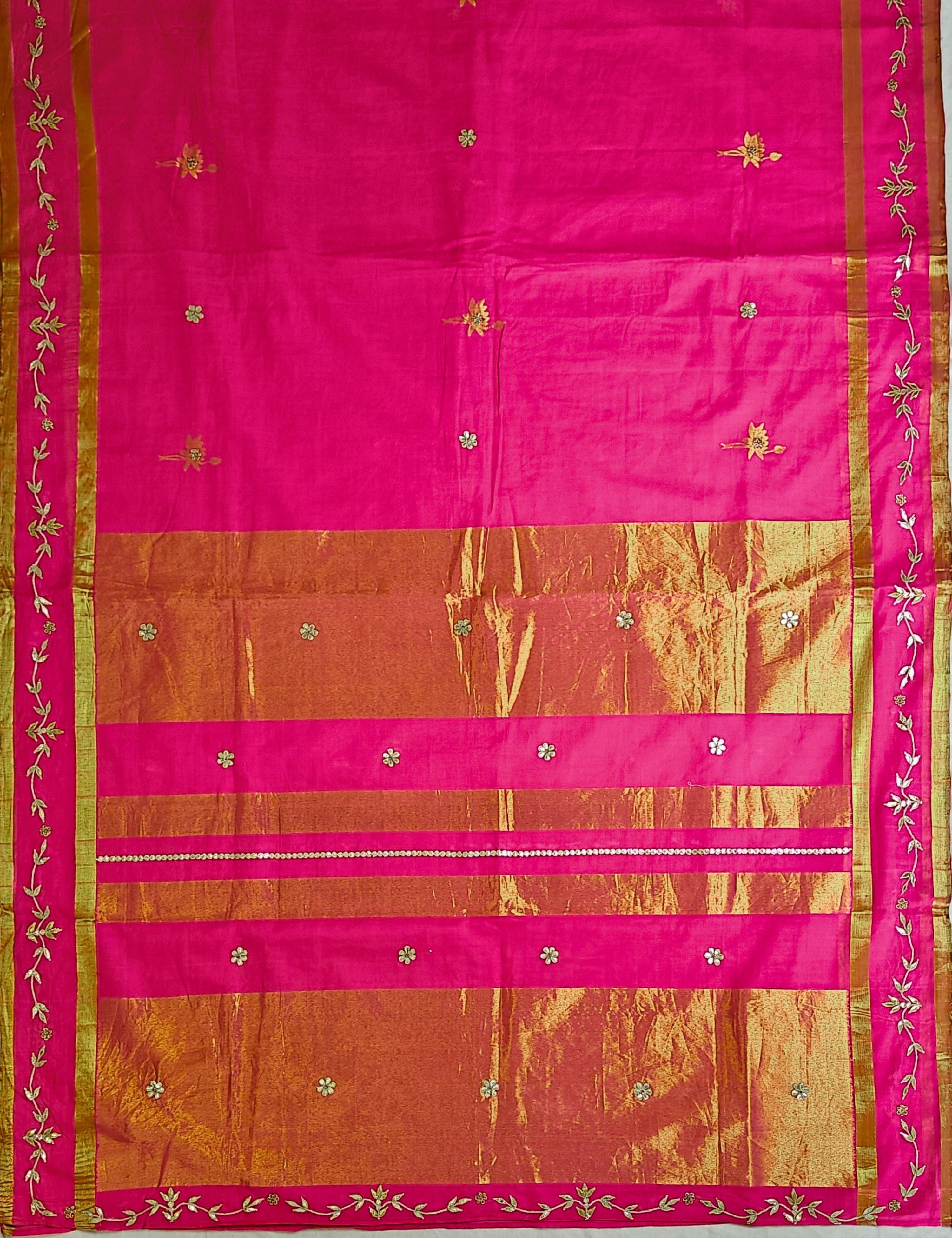 Kamal Fuchsia Venkatagiri Jamdani & Gota Patti Saree