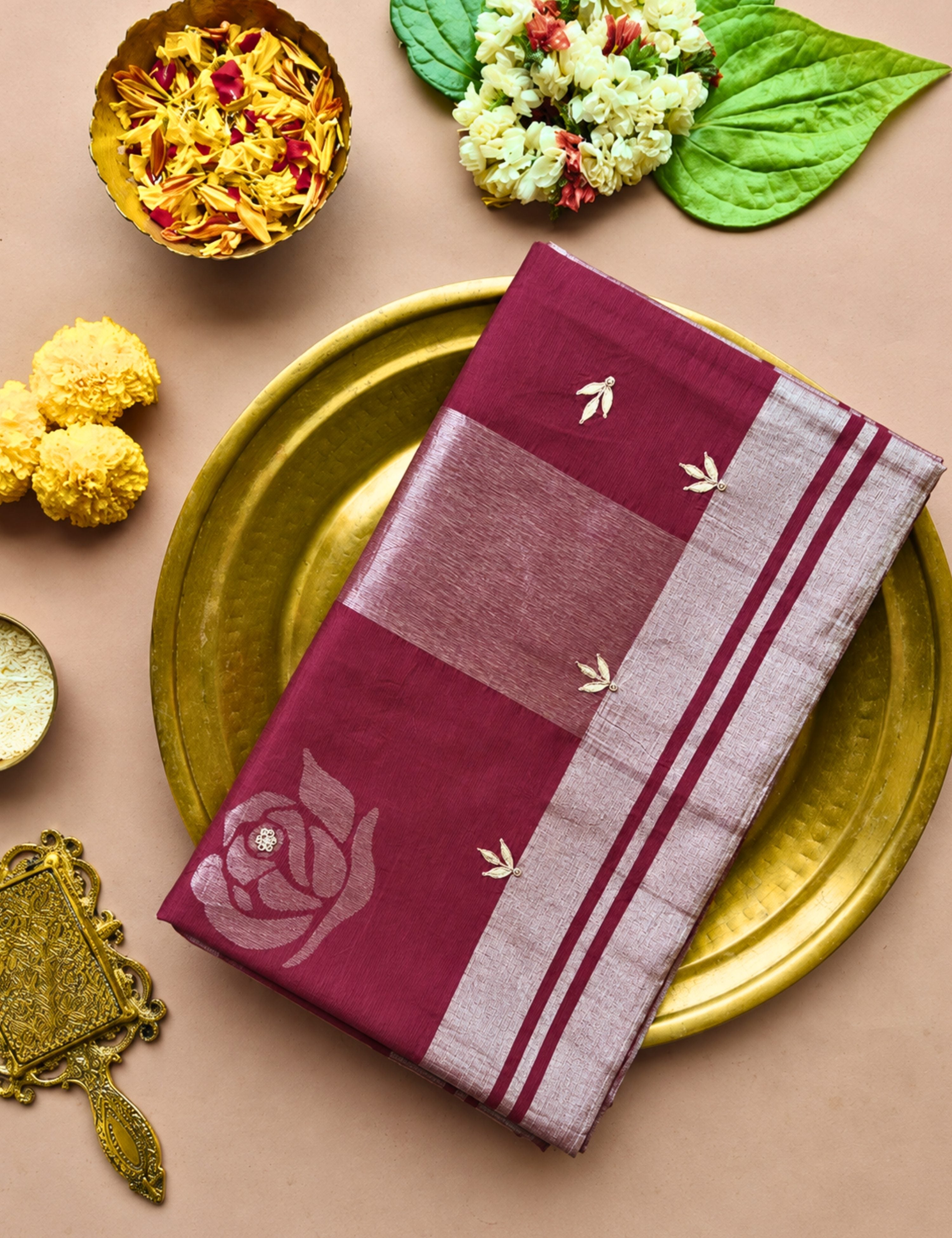 Gulab Maroon Venkatagiri Jamdani & Gota Patti Saree