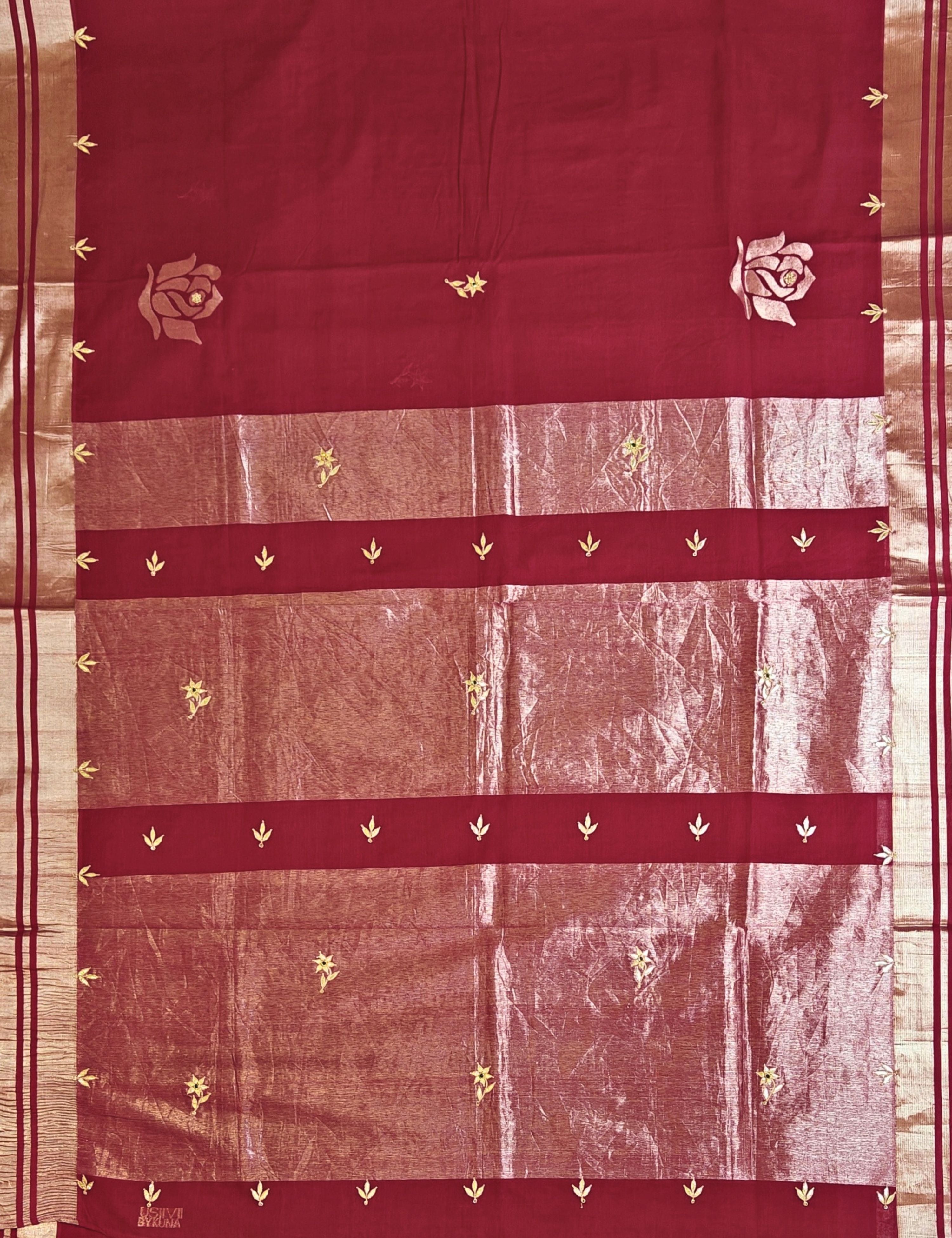 Gulab Maroon Venkatagiri Jamdani & Gota Patti Saree