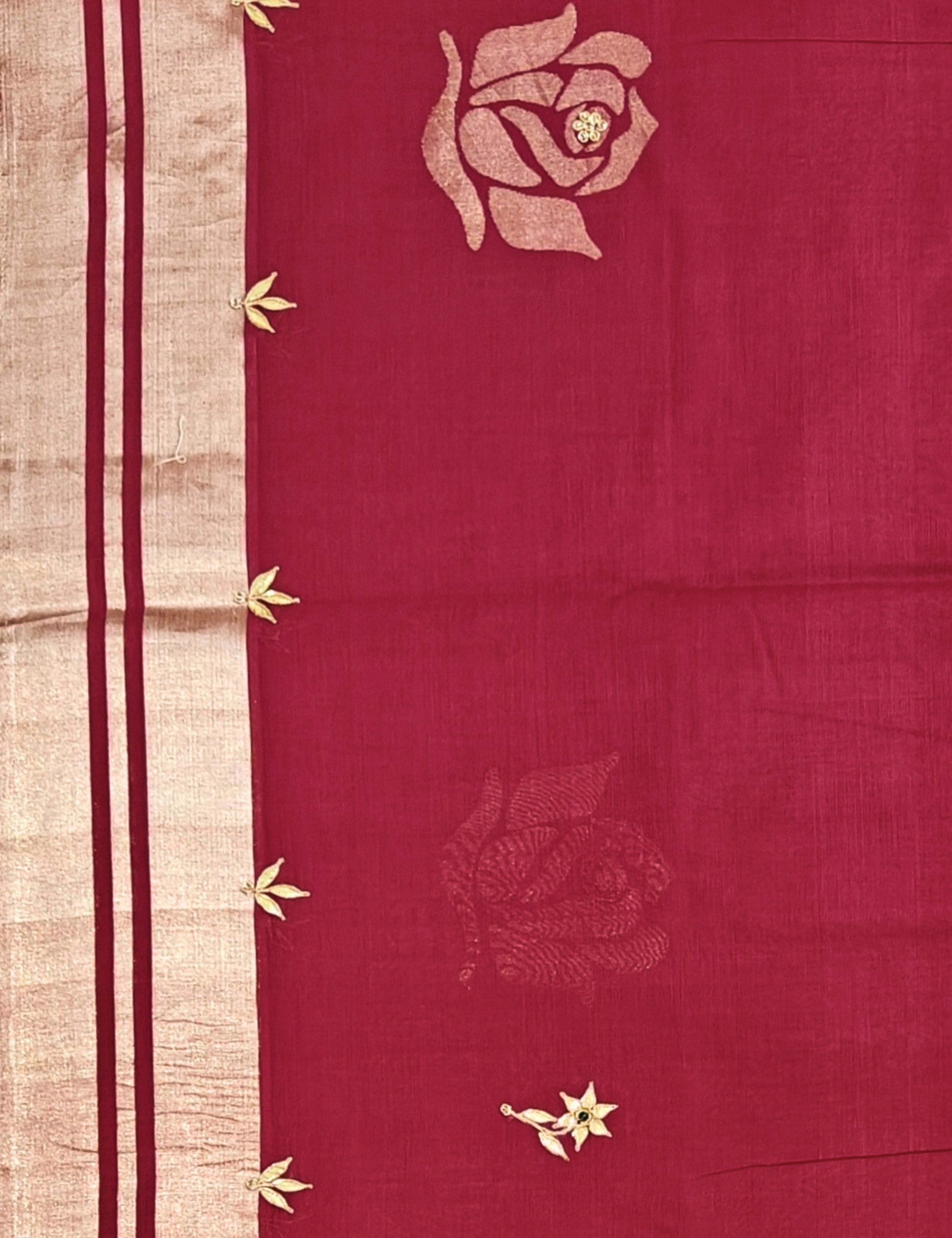 Gulab Maroon Venkatagiri Jamdani & Gota Patti Saree