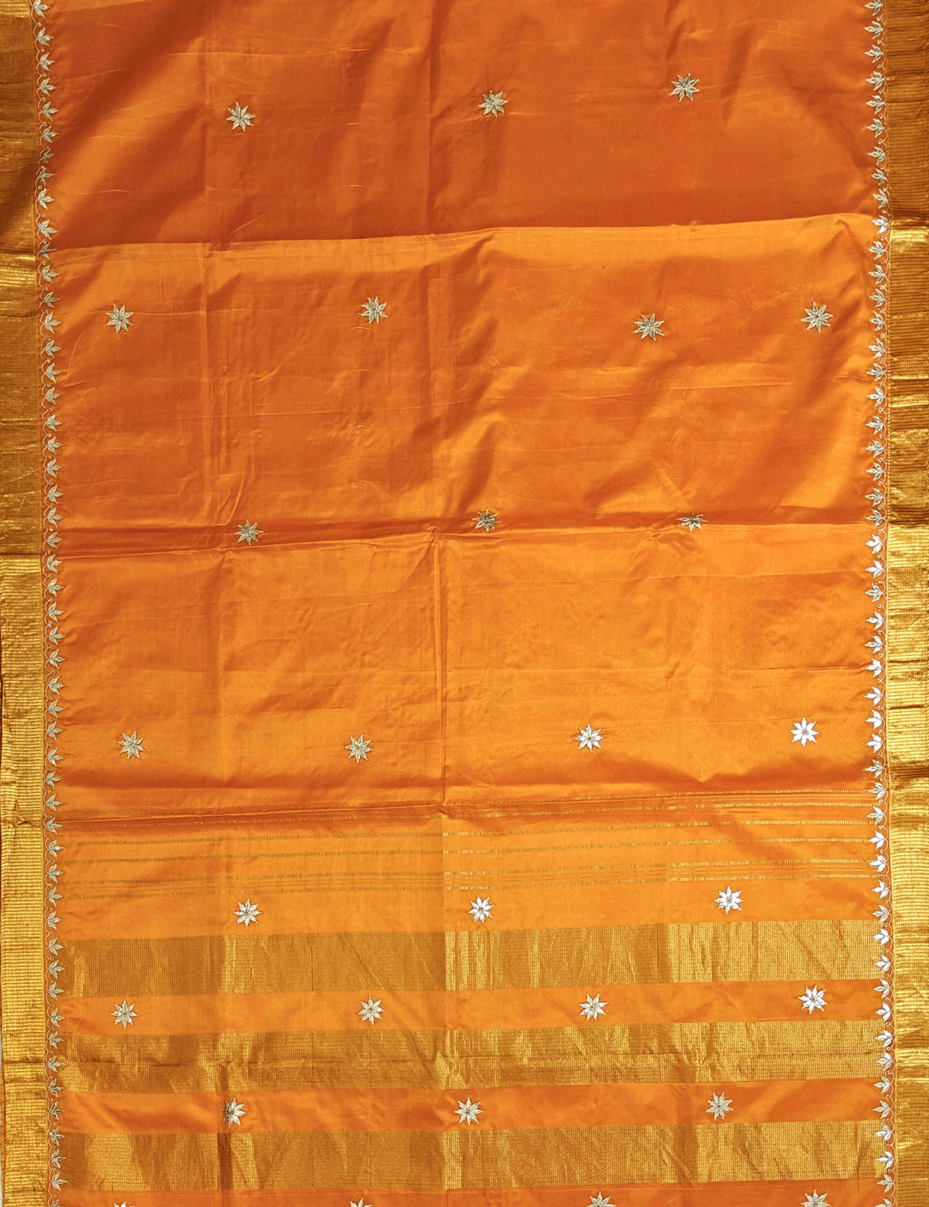 Rajani Orange Kanjevaram Handloom Silk & Gota Patti Saree