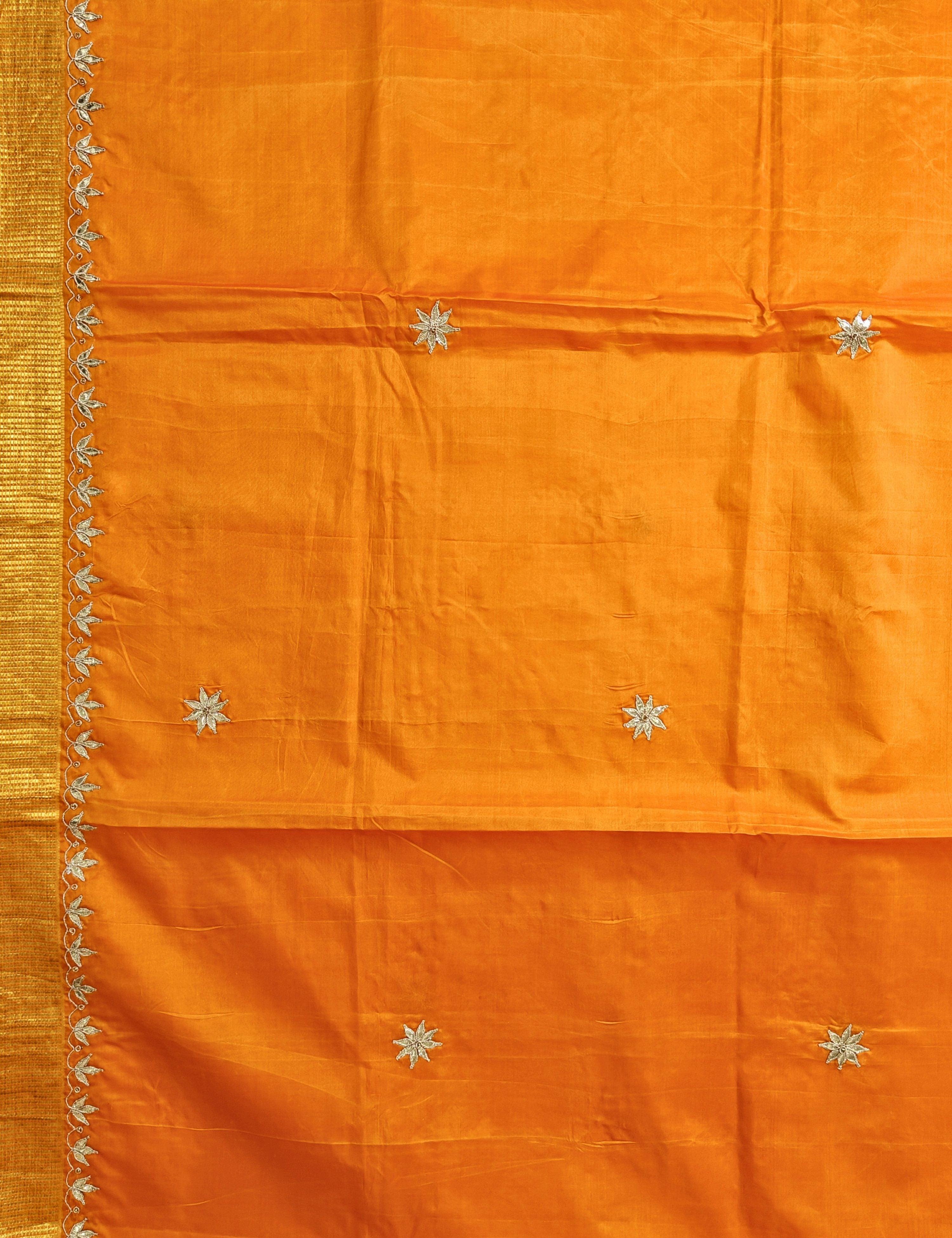 Rajani Orange Kanjevaram Handloom Silk & Gota Patti Saree