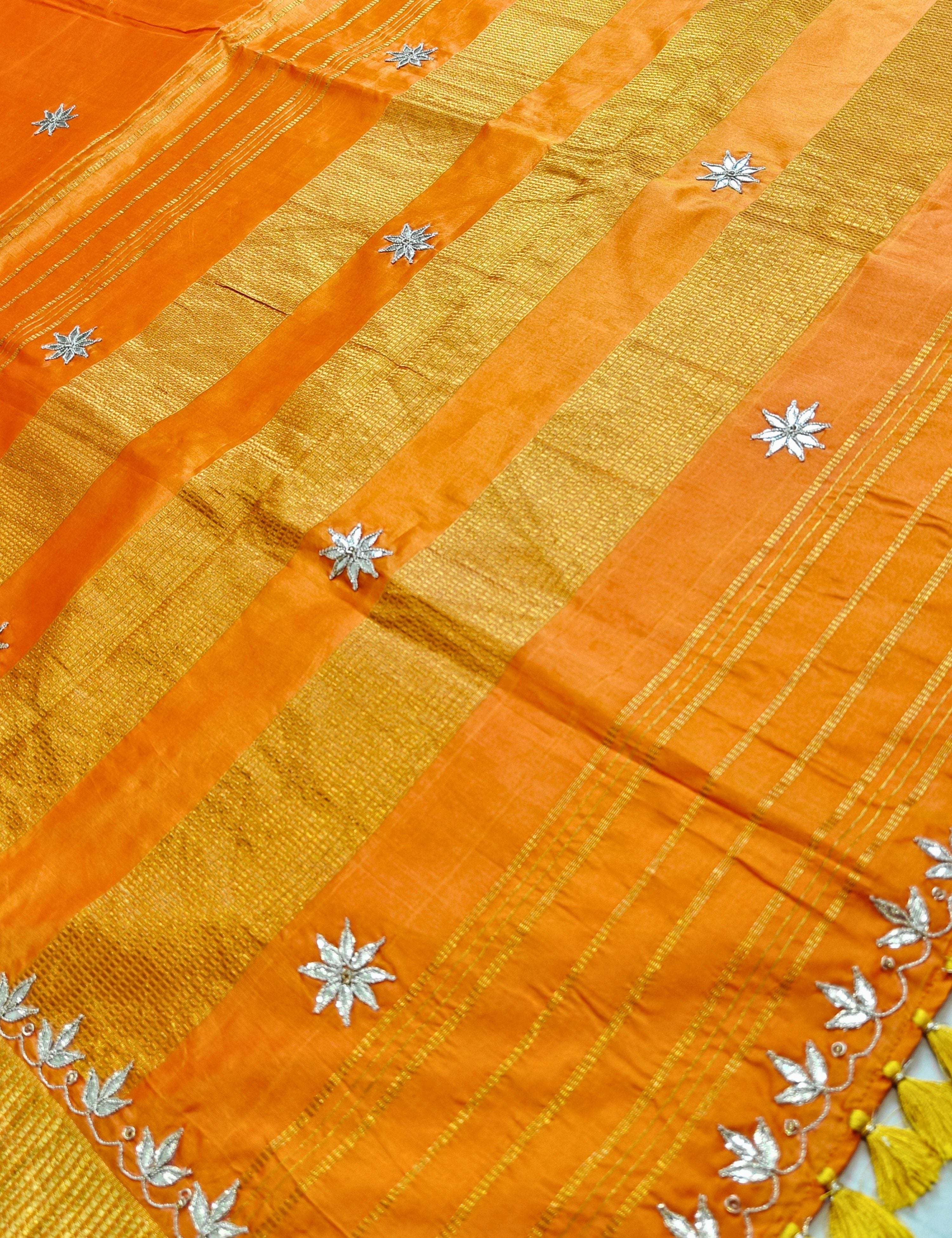 Rajani Orange Kanjevaram Handloom Silk & Gota Patti Saree