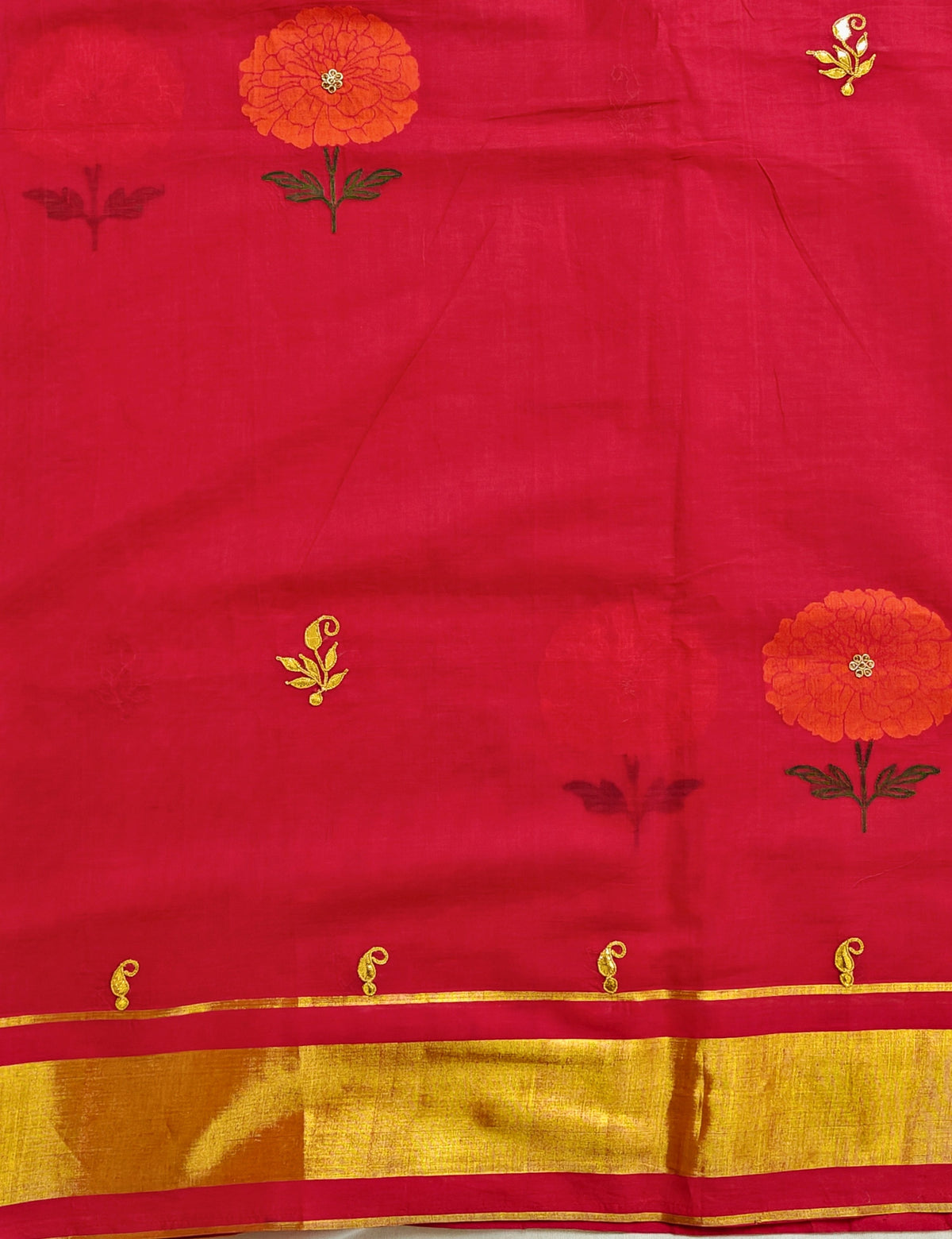 Genda Red Venkatagiri Jamdani & Gota Patti Saree