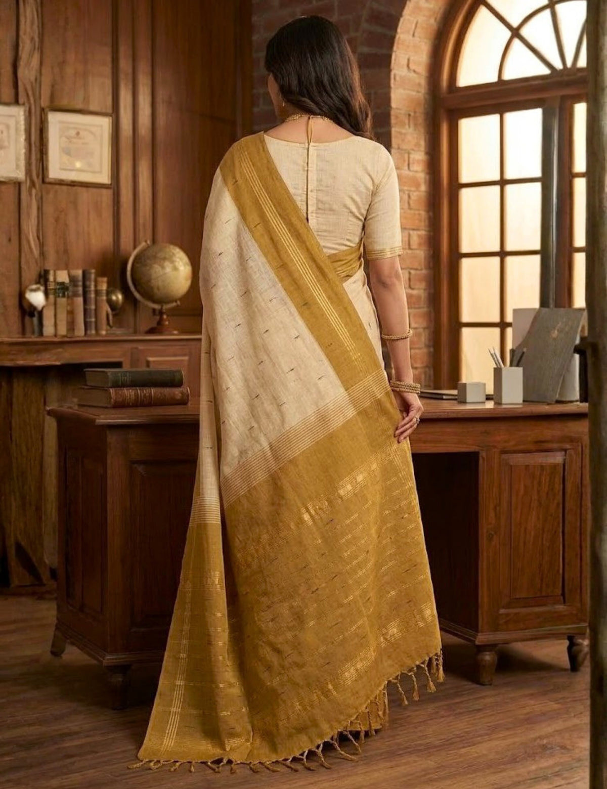 Beige Negamam Cotton Saree