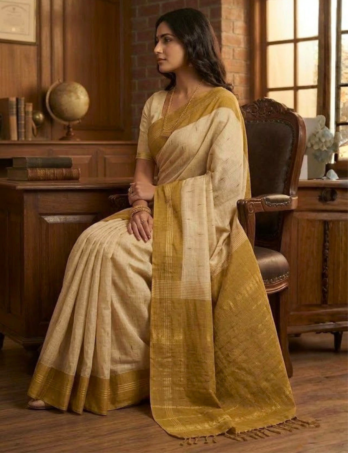 Beige Negamam Cotton Saree