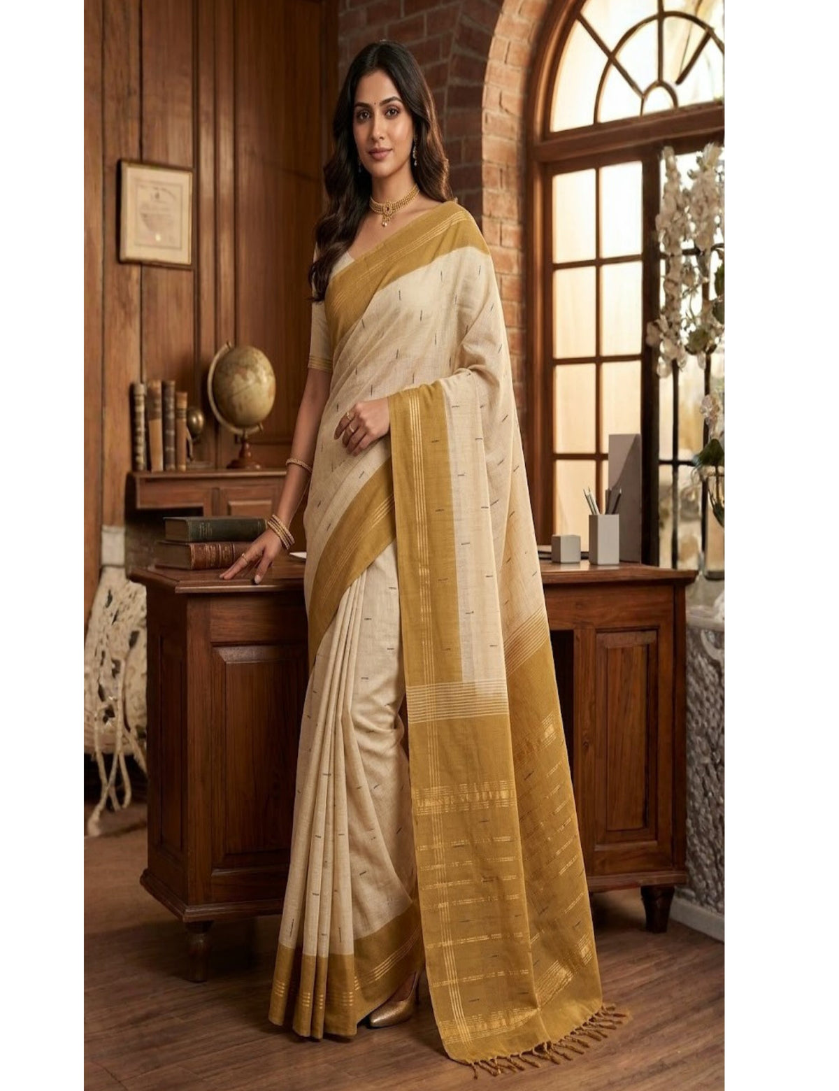 Beige Negamam Cotton Saree