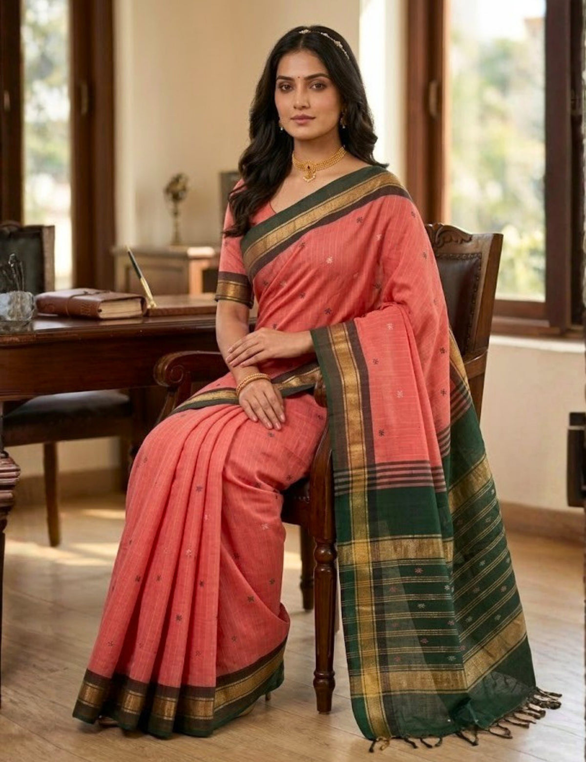 Coral Negamam Cotton Saree