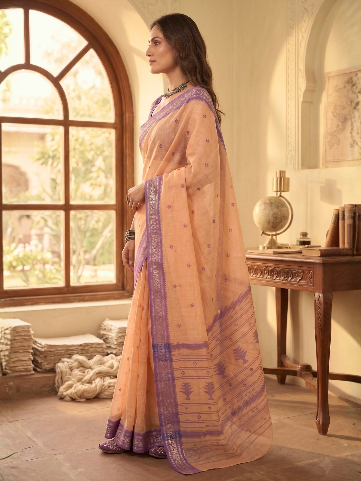 Meena Beige Dhaniakhali Saree