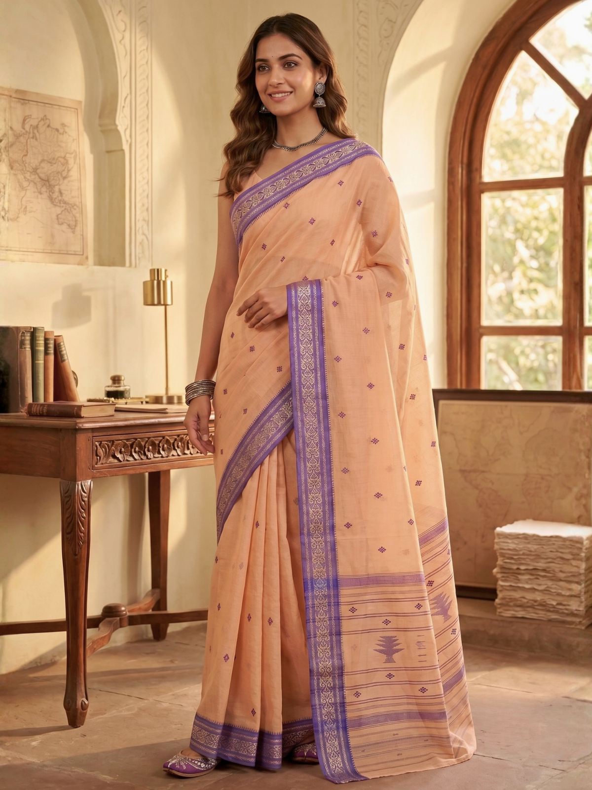 Meena Beige Dhaniakhali Saree