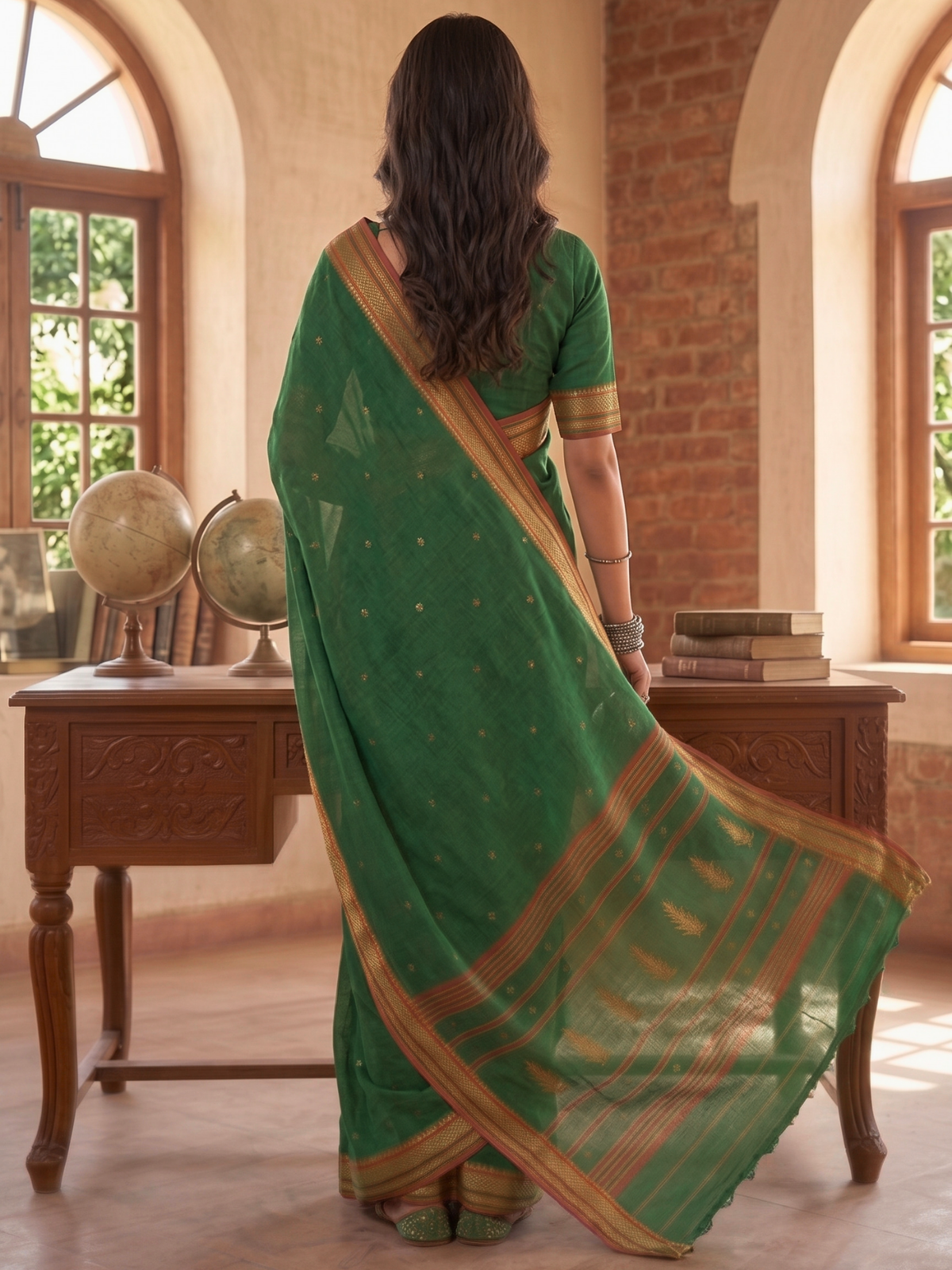 Reena Bottle-Green Dhaniakhali Saree