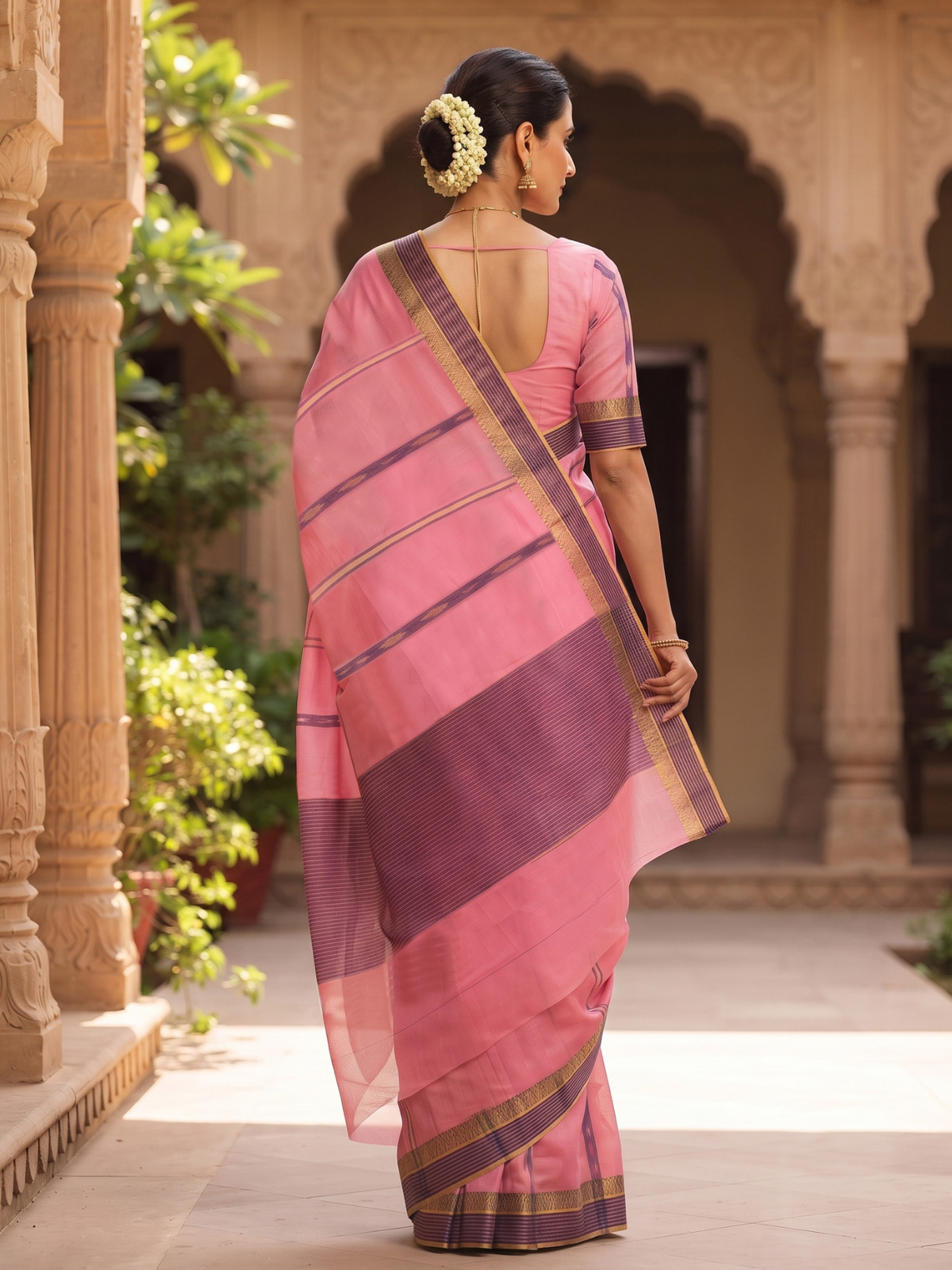 Ambika Pink Dhaniakhali Saree