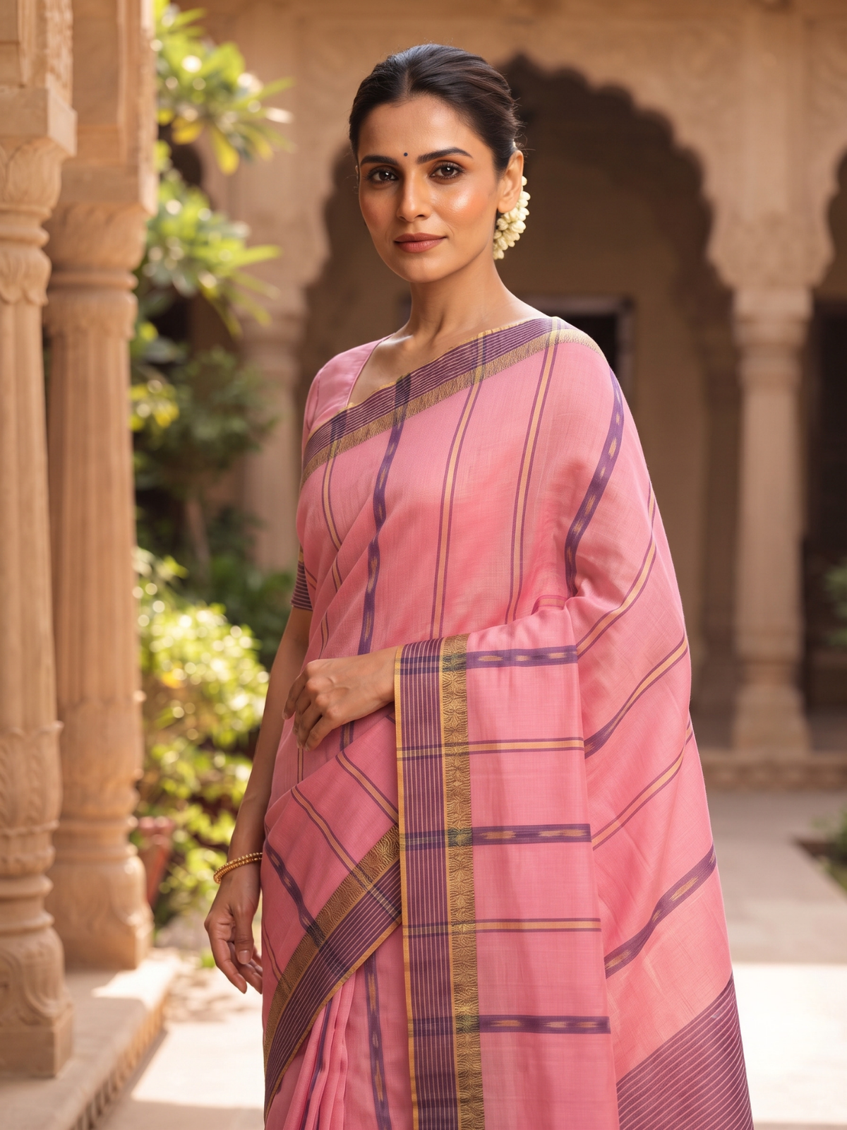 Ambika Pink Dhaniakhali Saree
