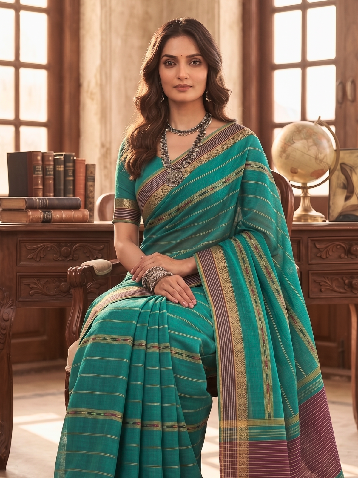 Ambika Turquoise Dhaniakhali Saree