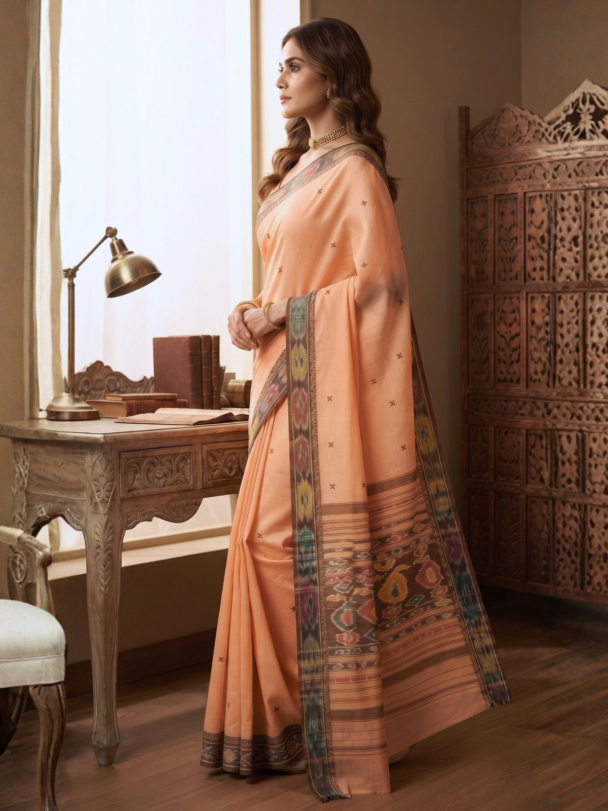 Ratna Peach Dhaniakhali Saree