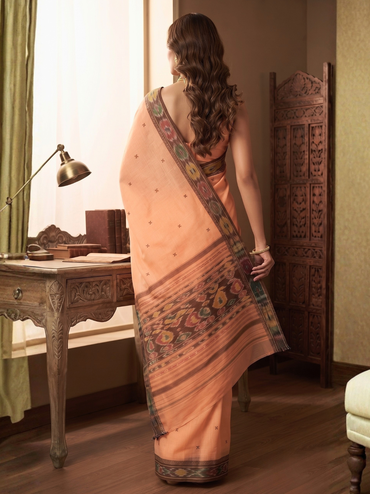 Ratna Peach Dhaniakhali Saree
