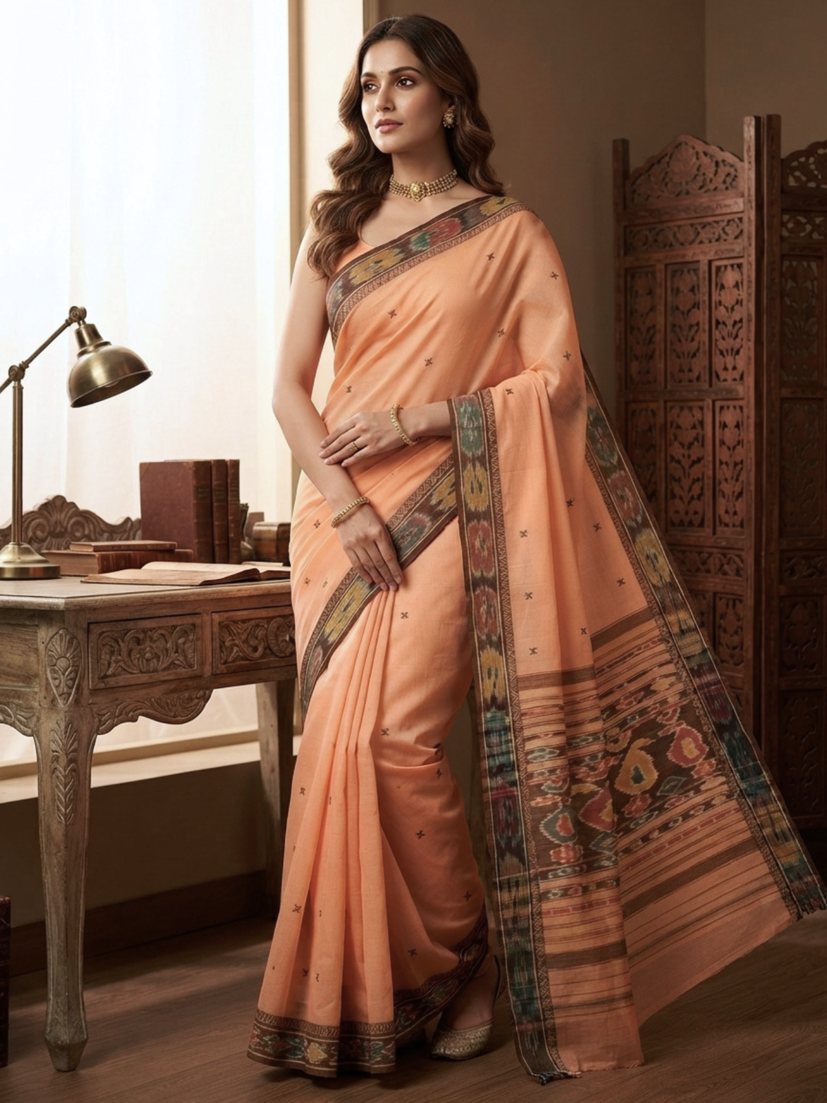 Ratna Peach Dhaniakhali Saree