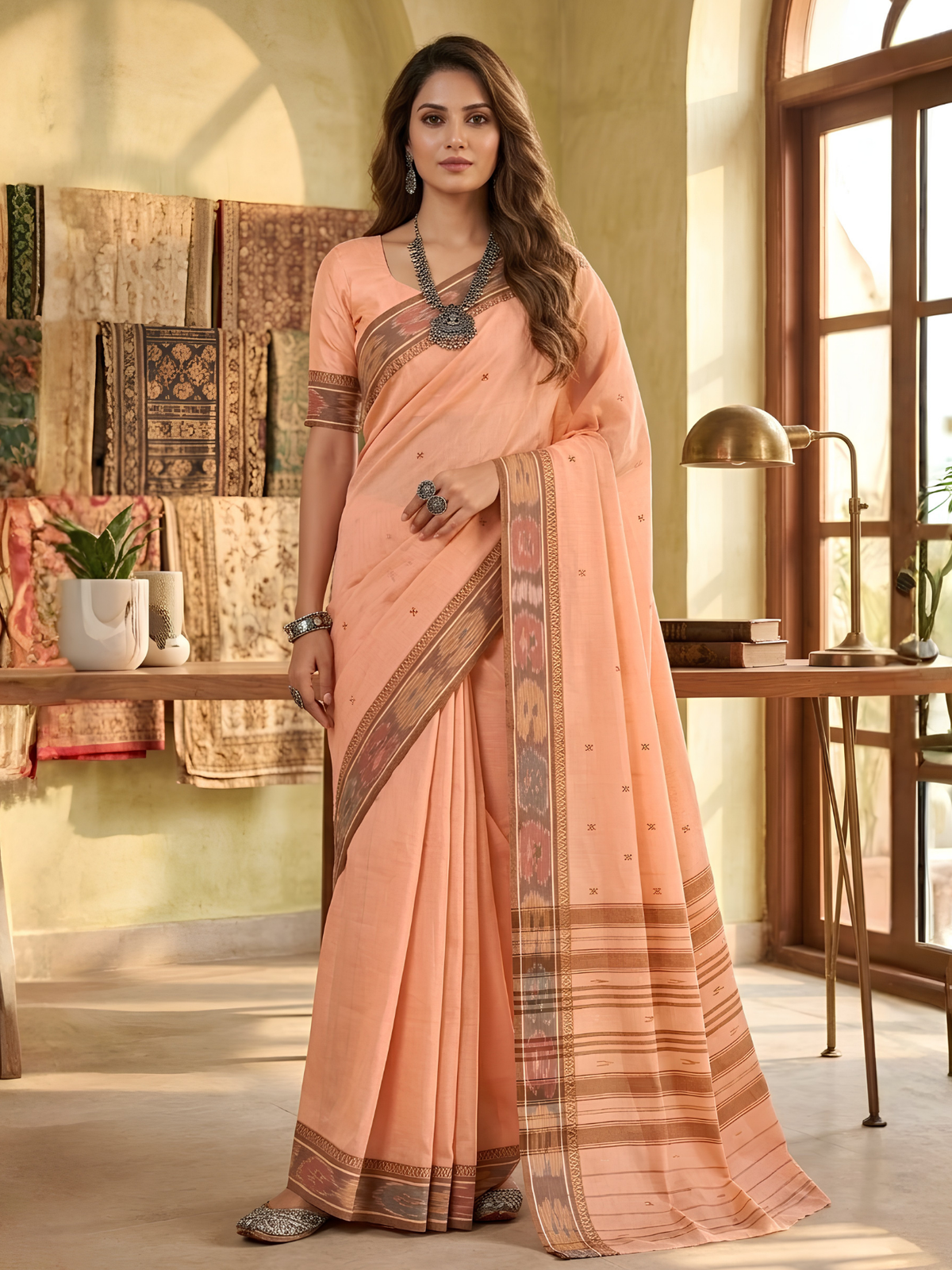 Ratna Peach Dhaniakhali Saree