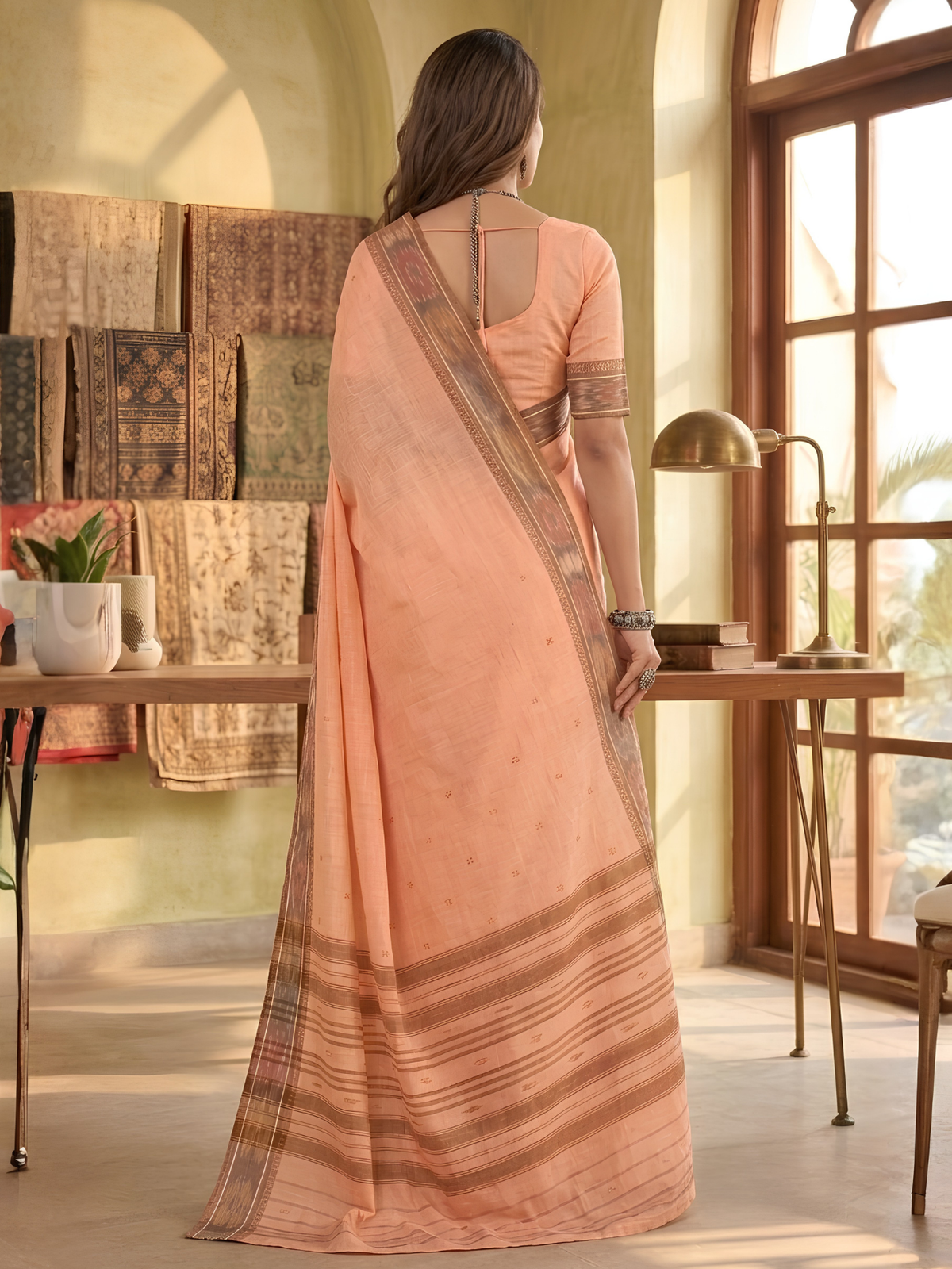 Ratna Peach Dhaniakhali Saree