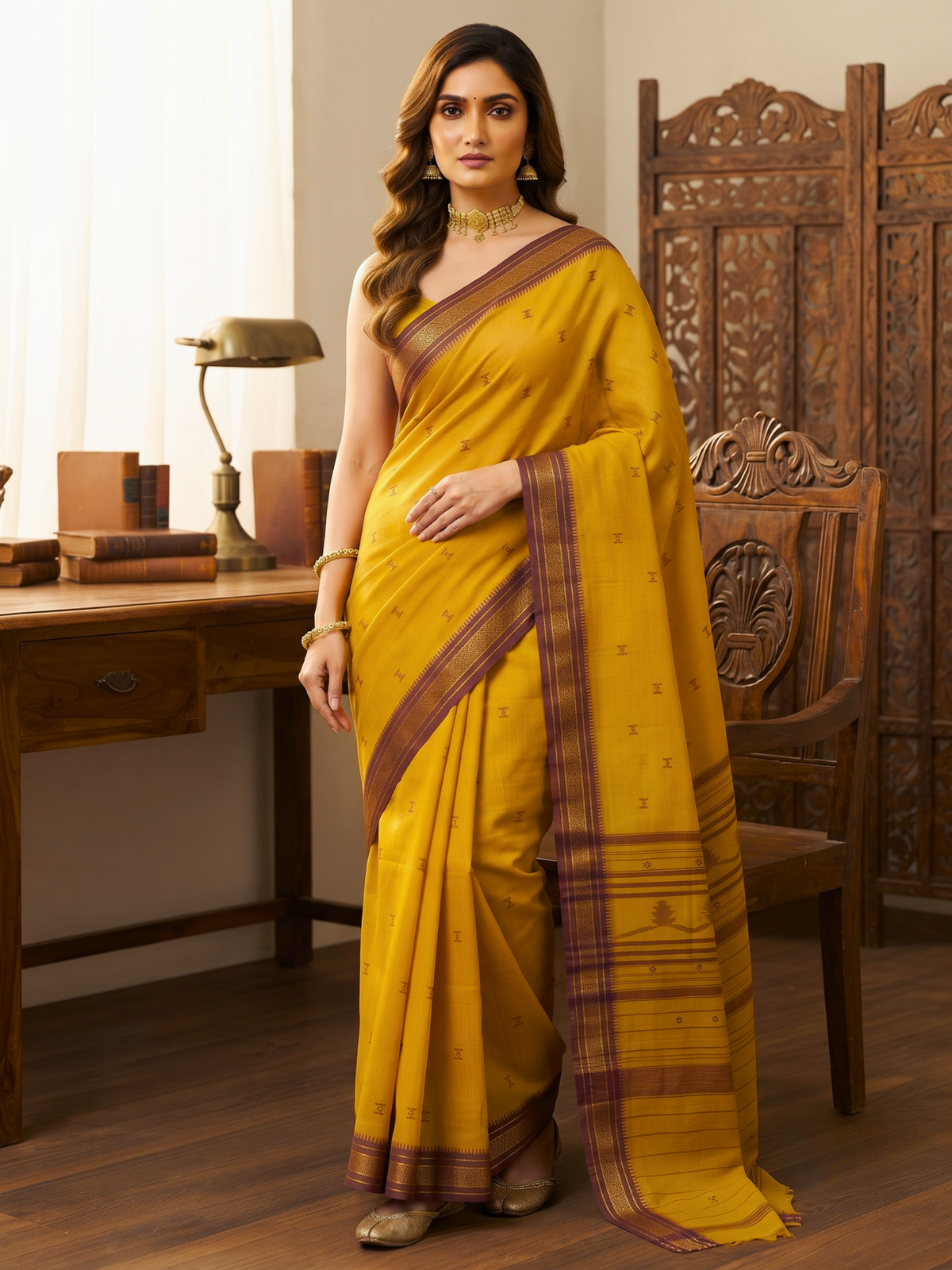 Vaishna Yellow Dhaniakhali Saree