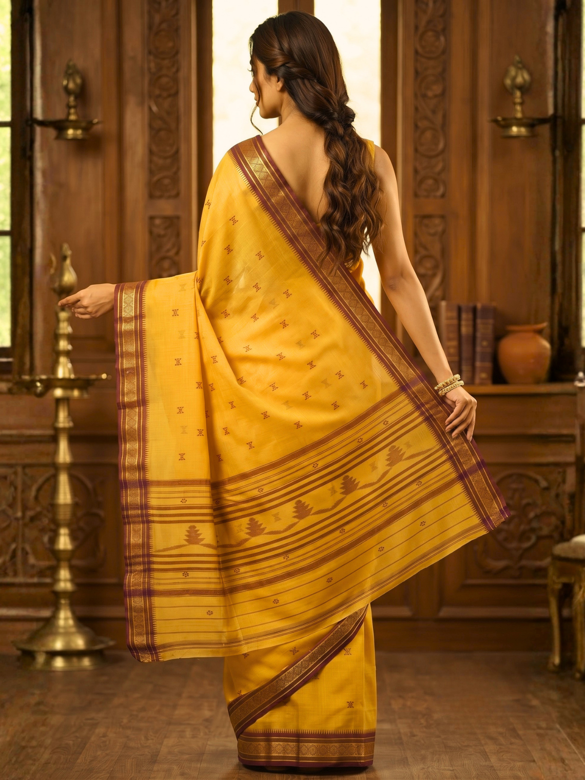 Vaishna Yellow Dhaniakhali Saree
