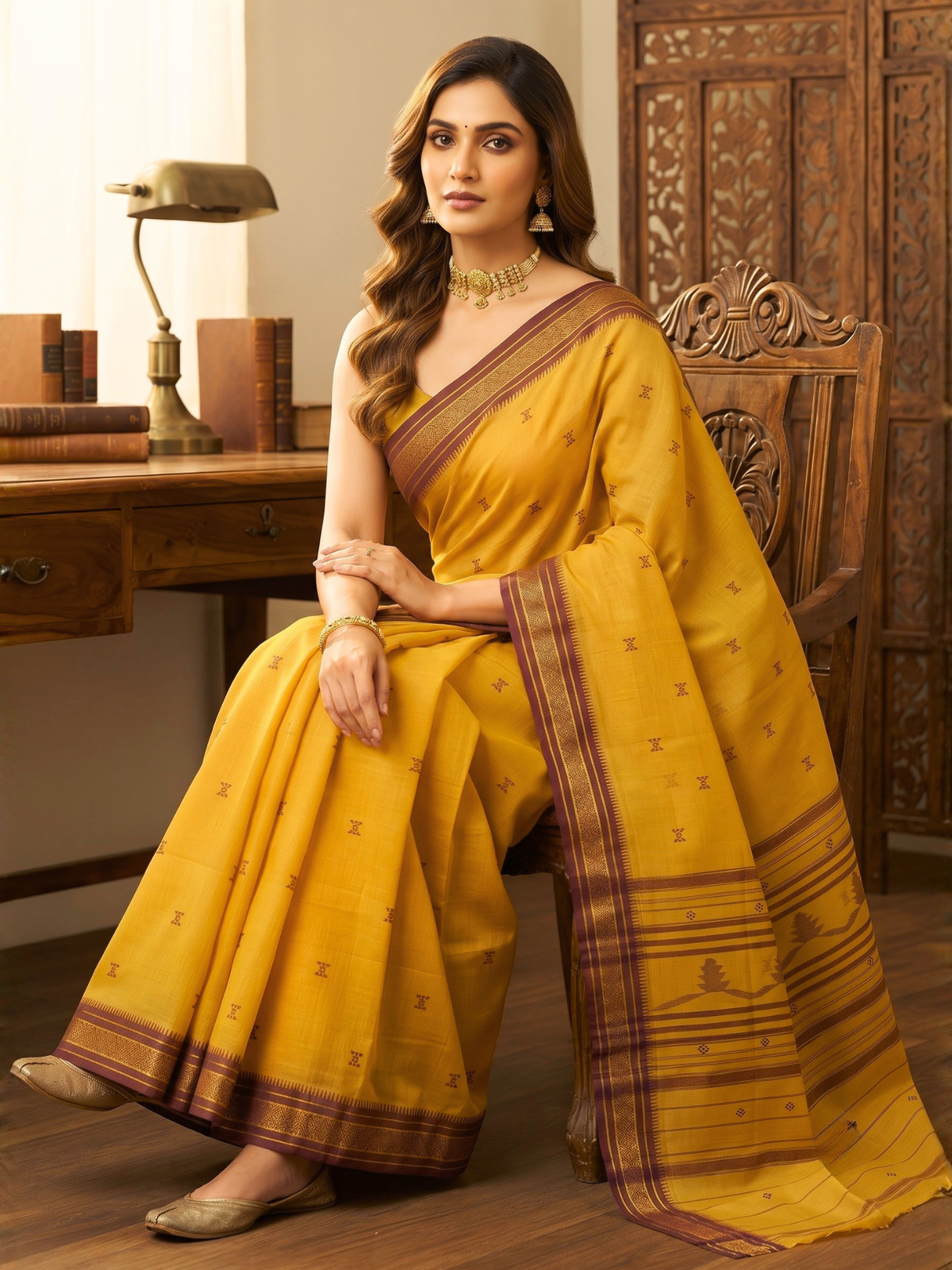 Vaishna Yellow Dhaniakhali Saree