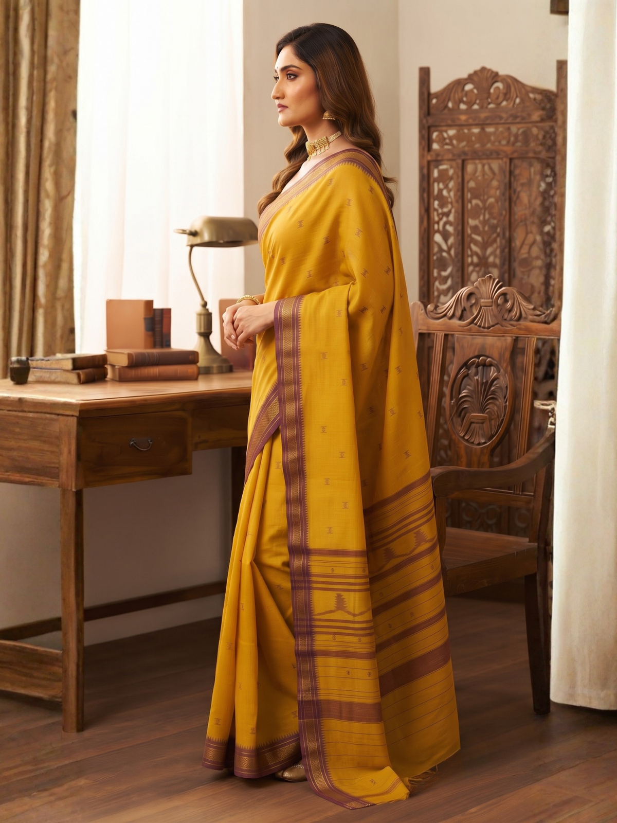 Vaishna Yellow Dhaniakhali Saree