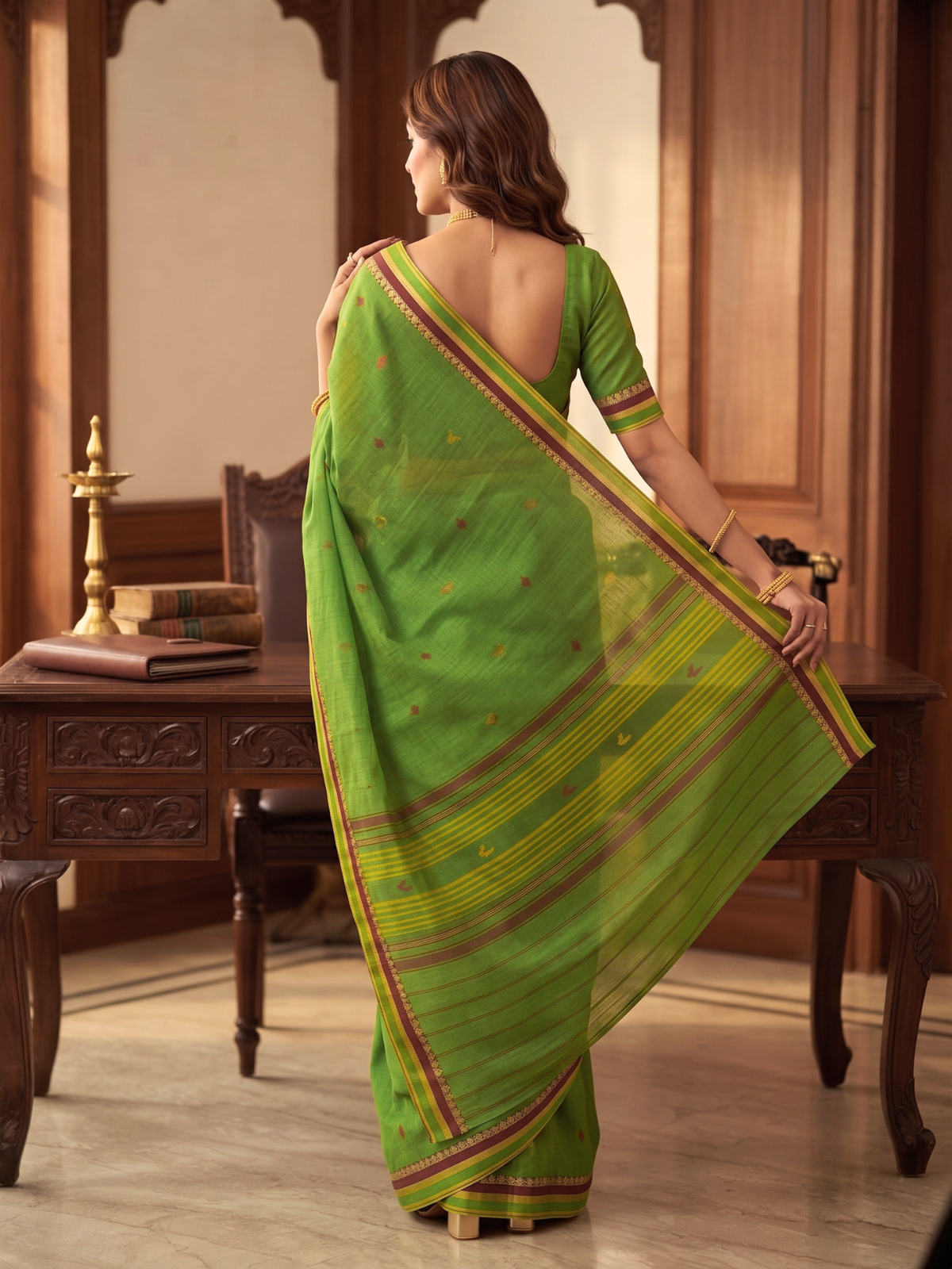 Siddhi Limegreen Dhaniakhali Saree