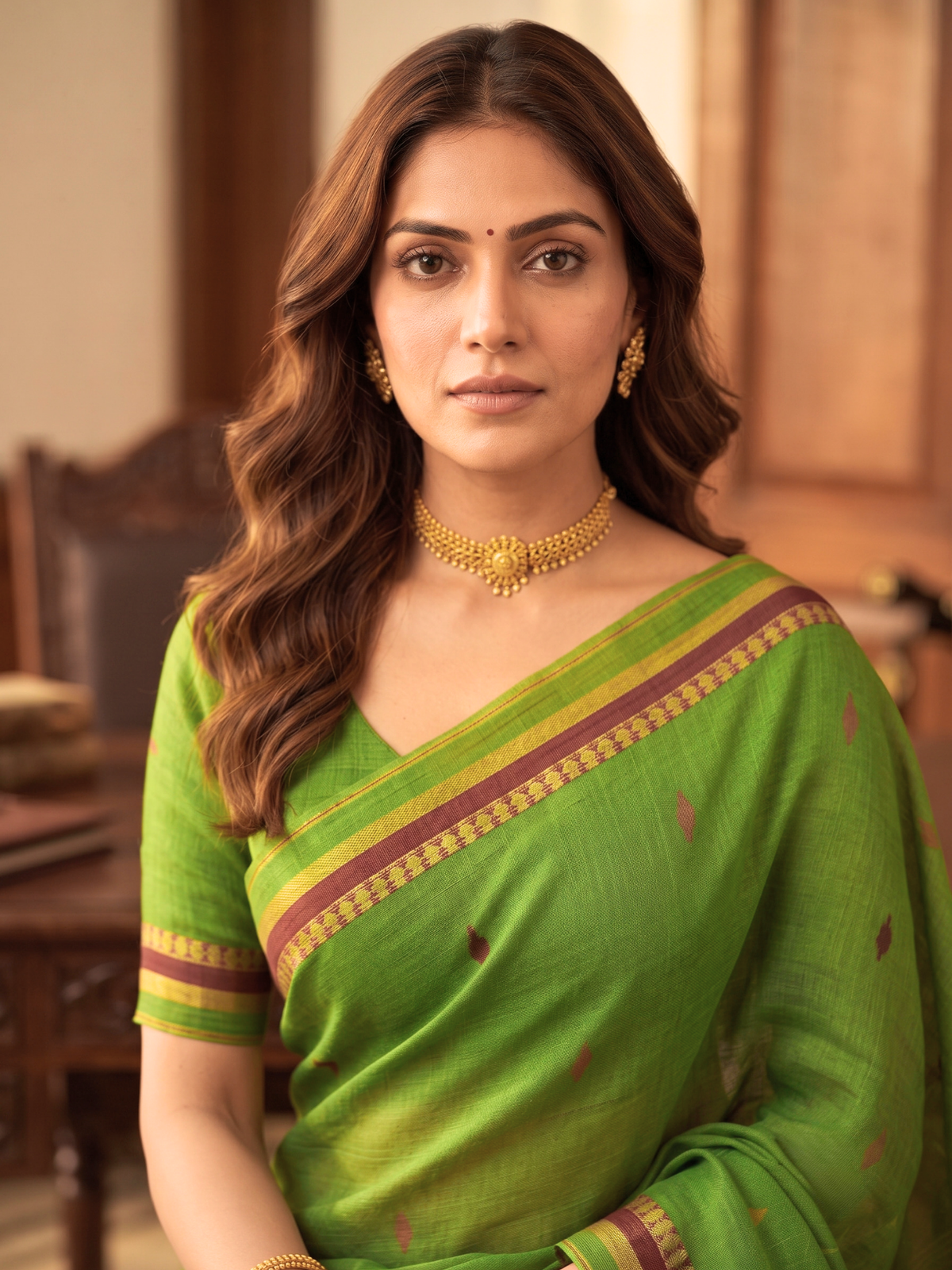 Siddhi Limegreen Dhaniakhali Saree