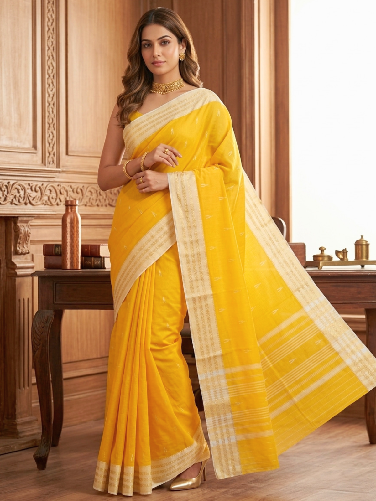 Riddhi Yellow Dhaniakhali Saree