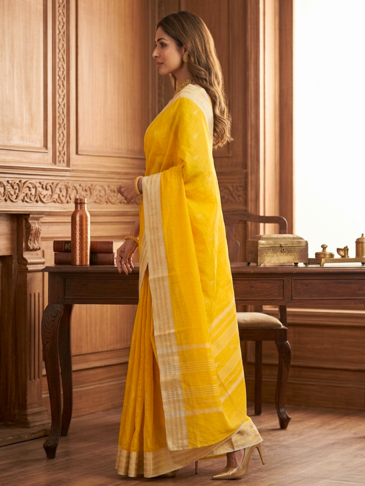 Riddhi Yellow Dhaniakhali Saree