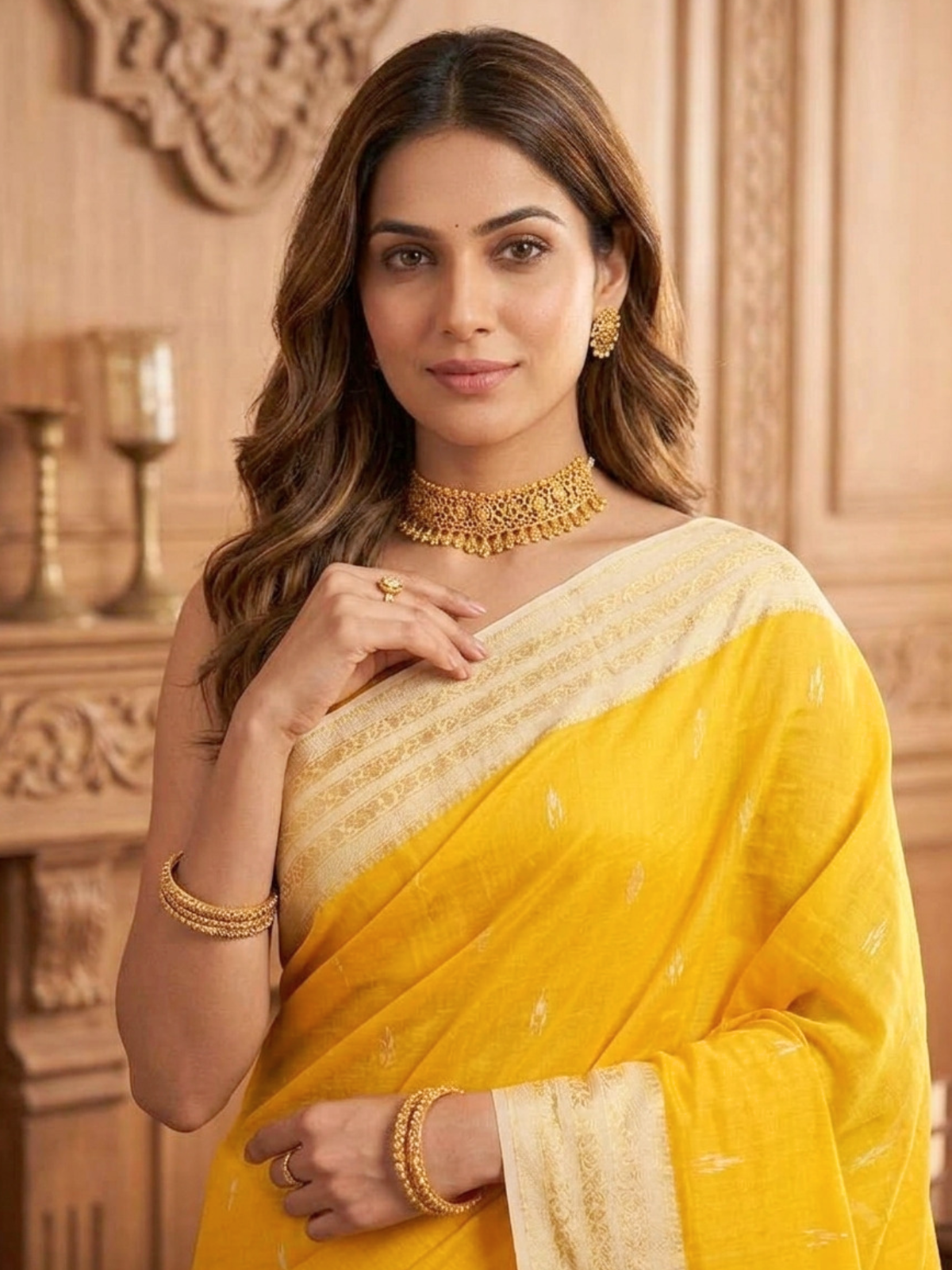 Riddhi Yellow Dhaniakhali Saree