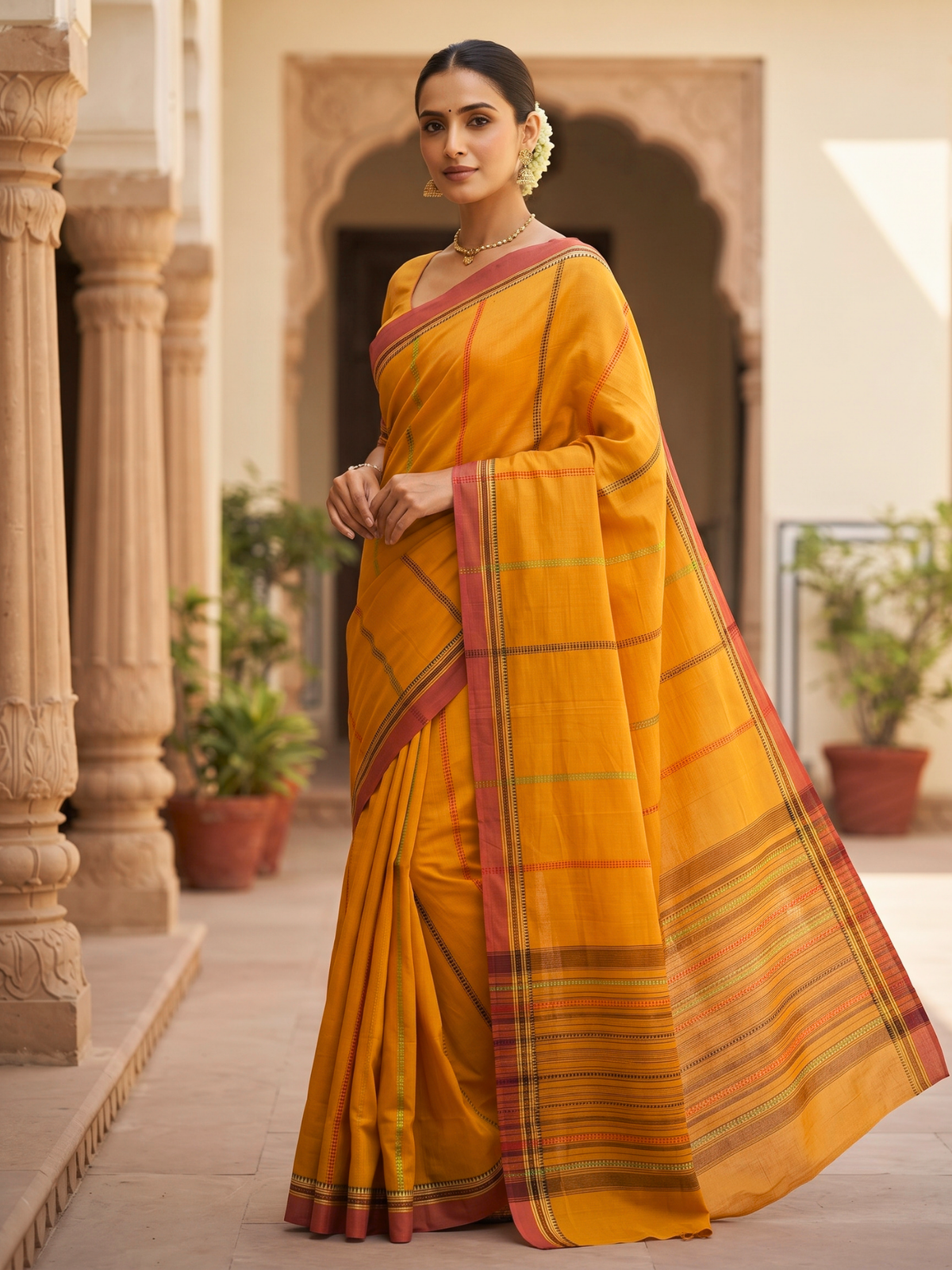 Kanaka Mustard Dhaniakhali Saree