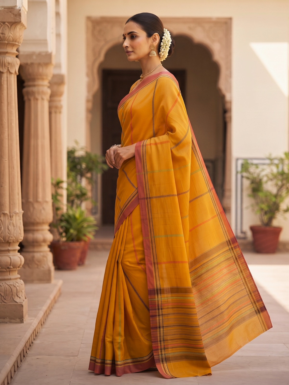 Kanaka Mustard Dhaniakhali Saree