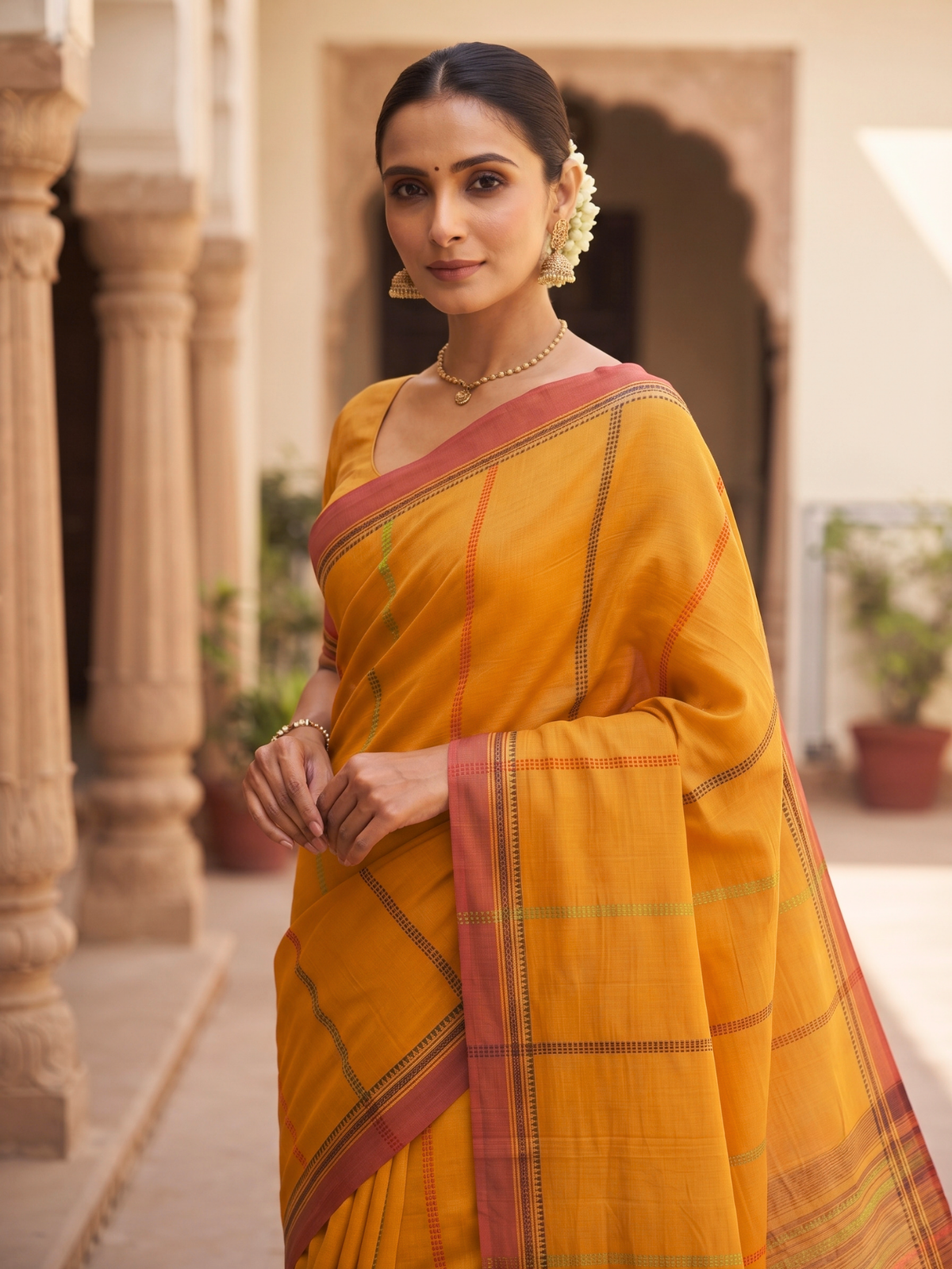 Kanaka Mustard Dhaniakhali Saree