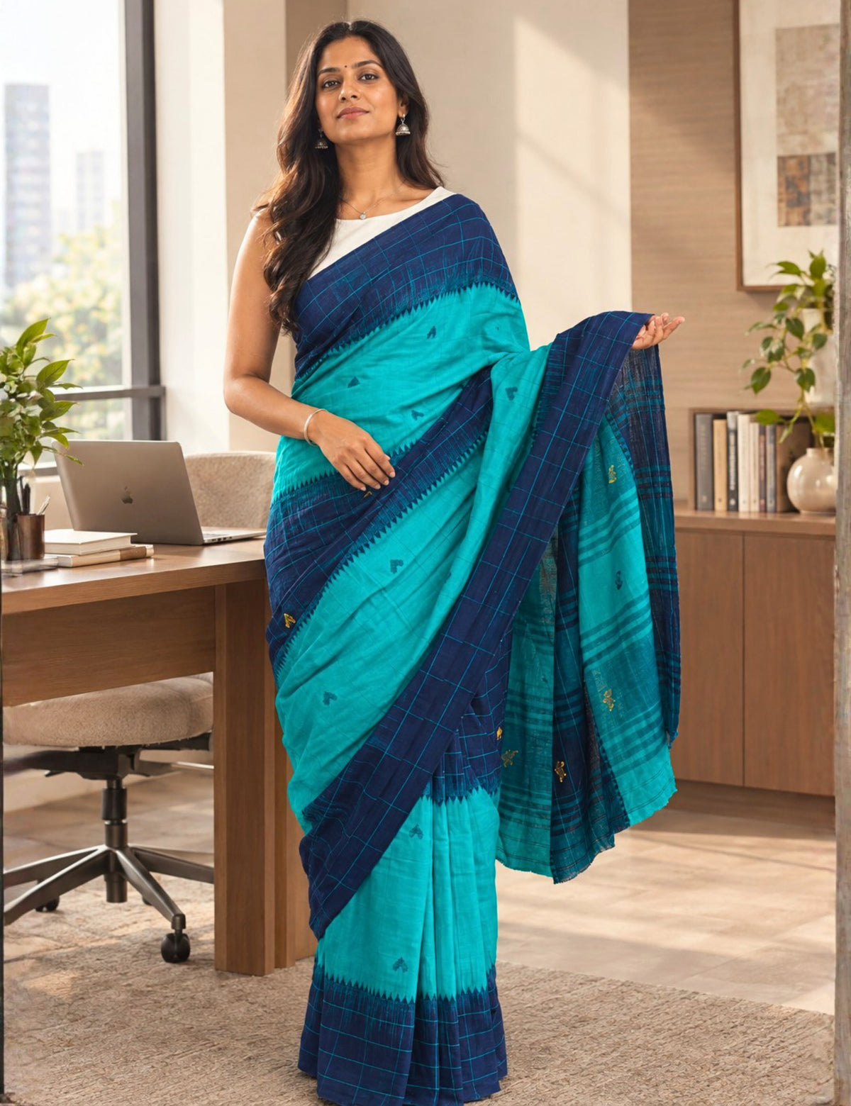 Kamakshi Blue Dhaniakhali Saree