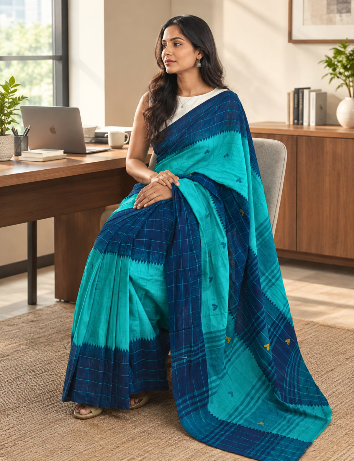 Kamakshi Blue Dhaniakhali Saree