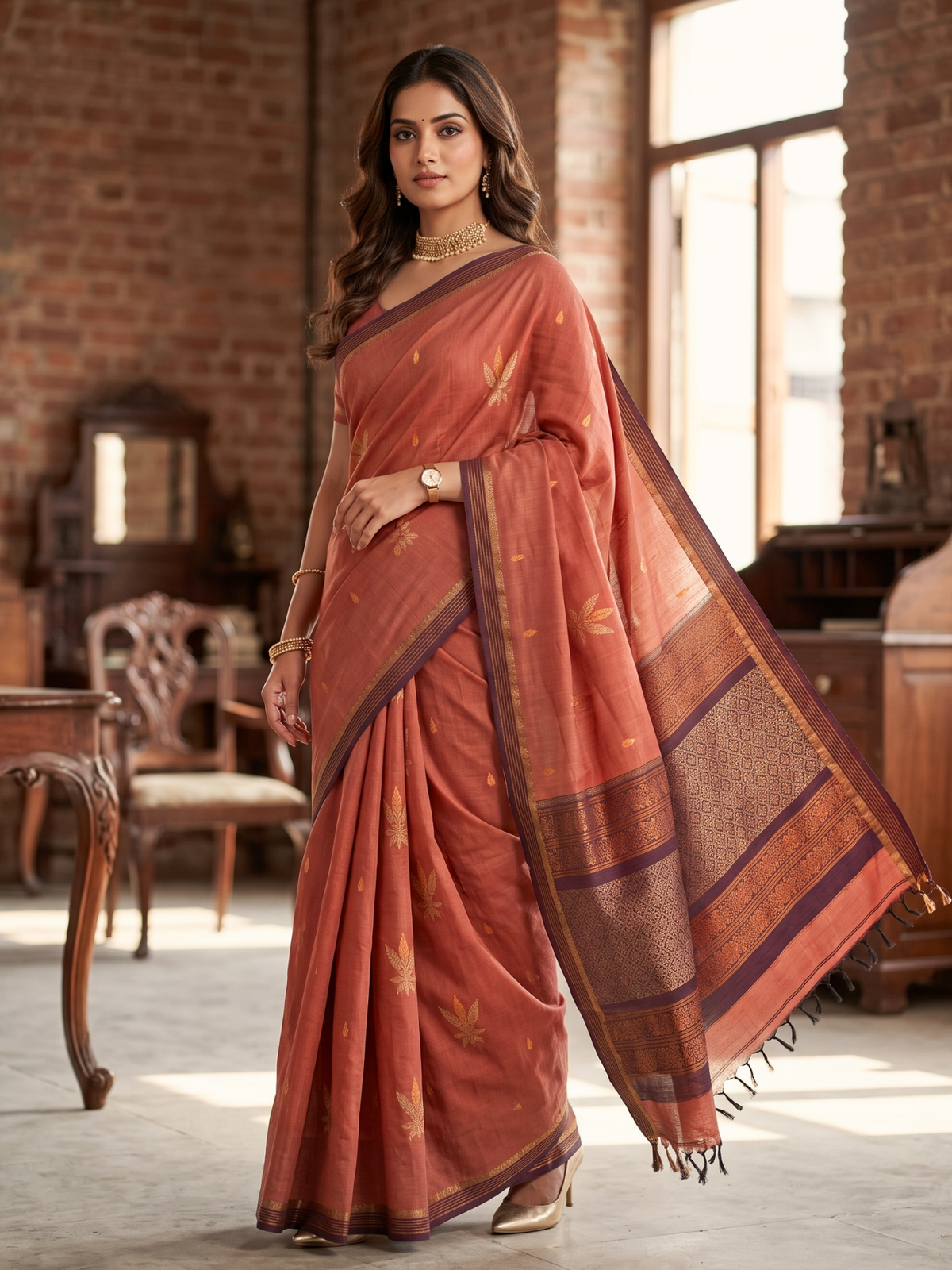Brown Negamam Cotton Saree