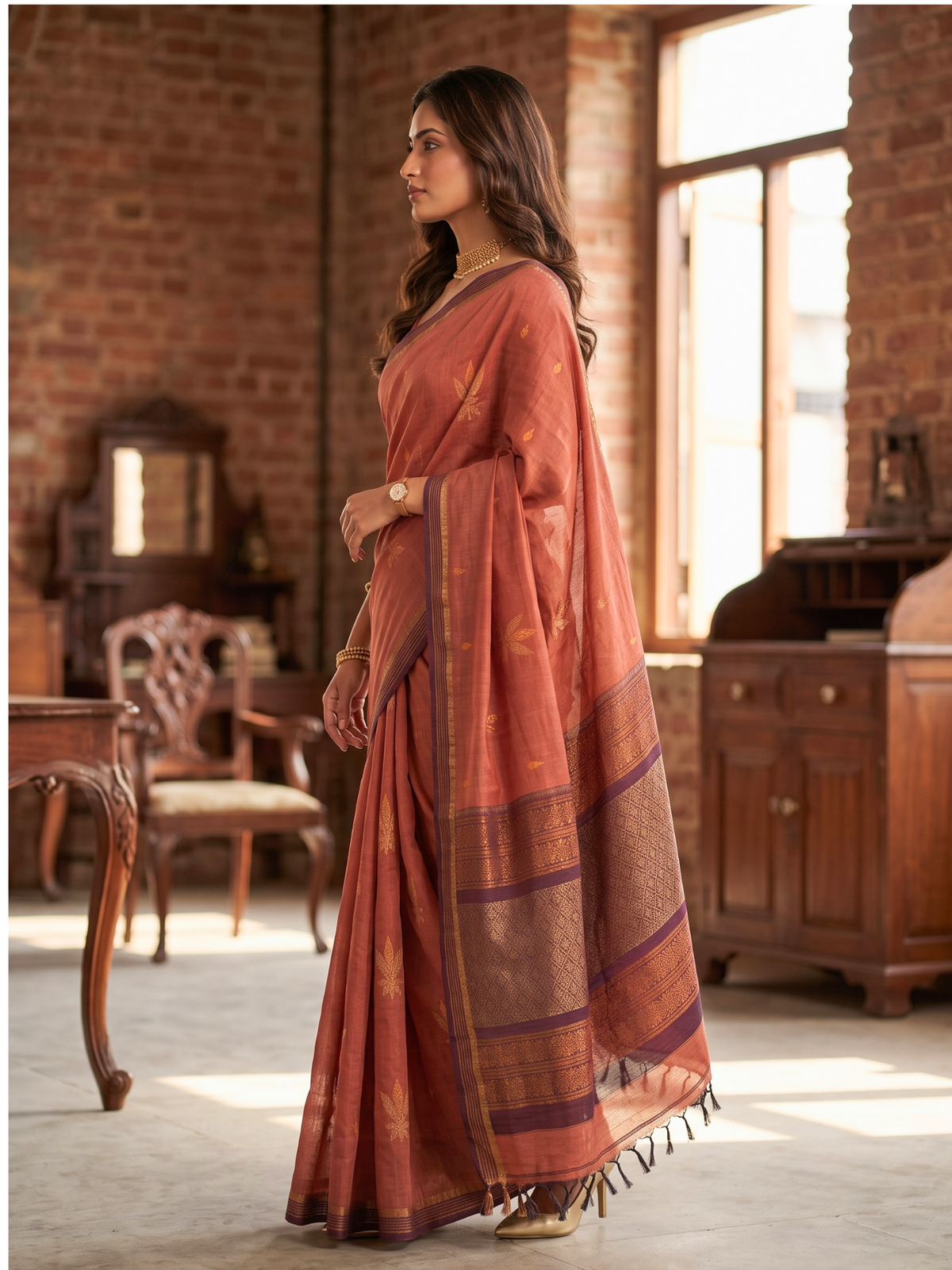 Brown Negamam Cotton Saree
