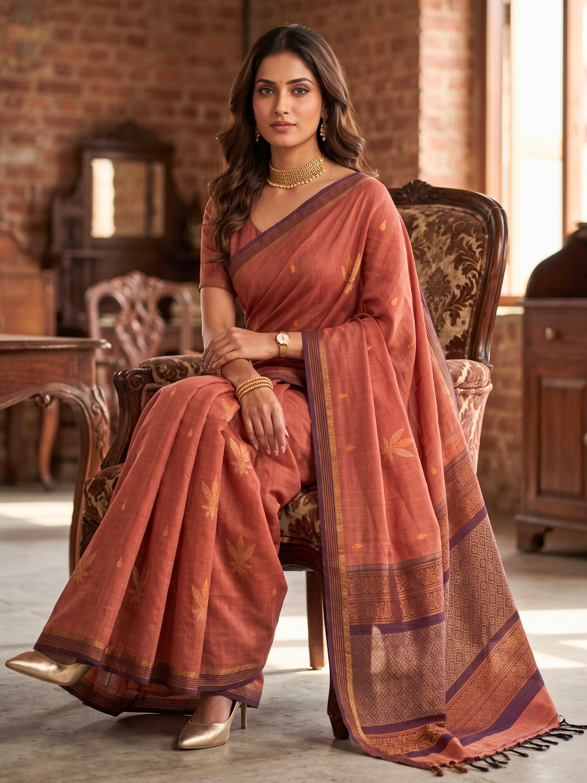 Brown Negamam Cotton Saree